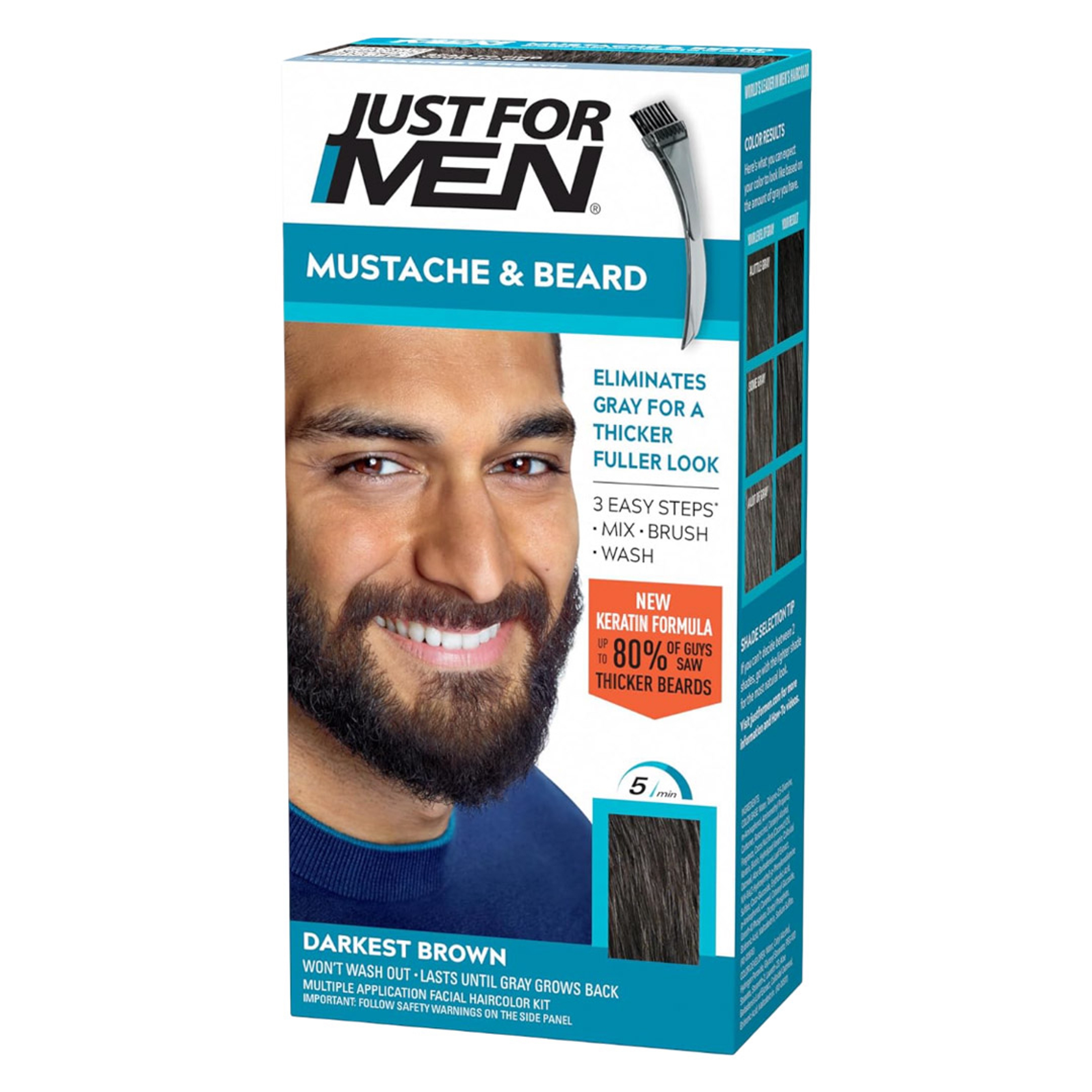 Just For Men Mustache & Beard Coloring, Darkest Brown, 1 Count - with Biotin, Aloe & Coconut Oil for Gray Hair, Brush Included 1