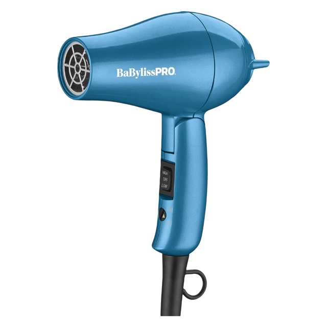BaBylissPRO Nano Titanium Travel Dryer 1 Count - Professional Blow Dryer with Concentrator Nozzle, Foldable Handle