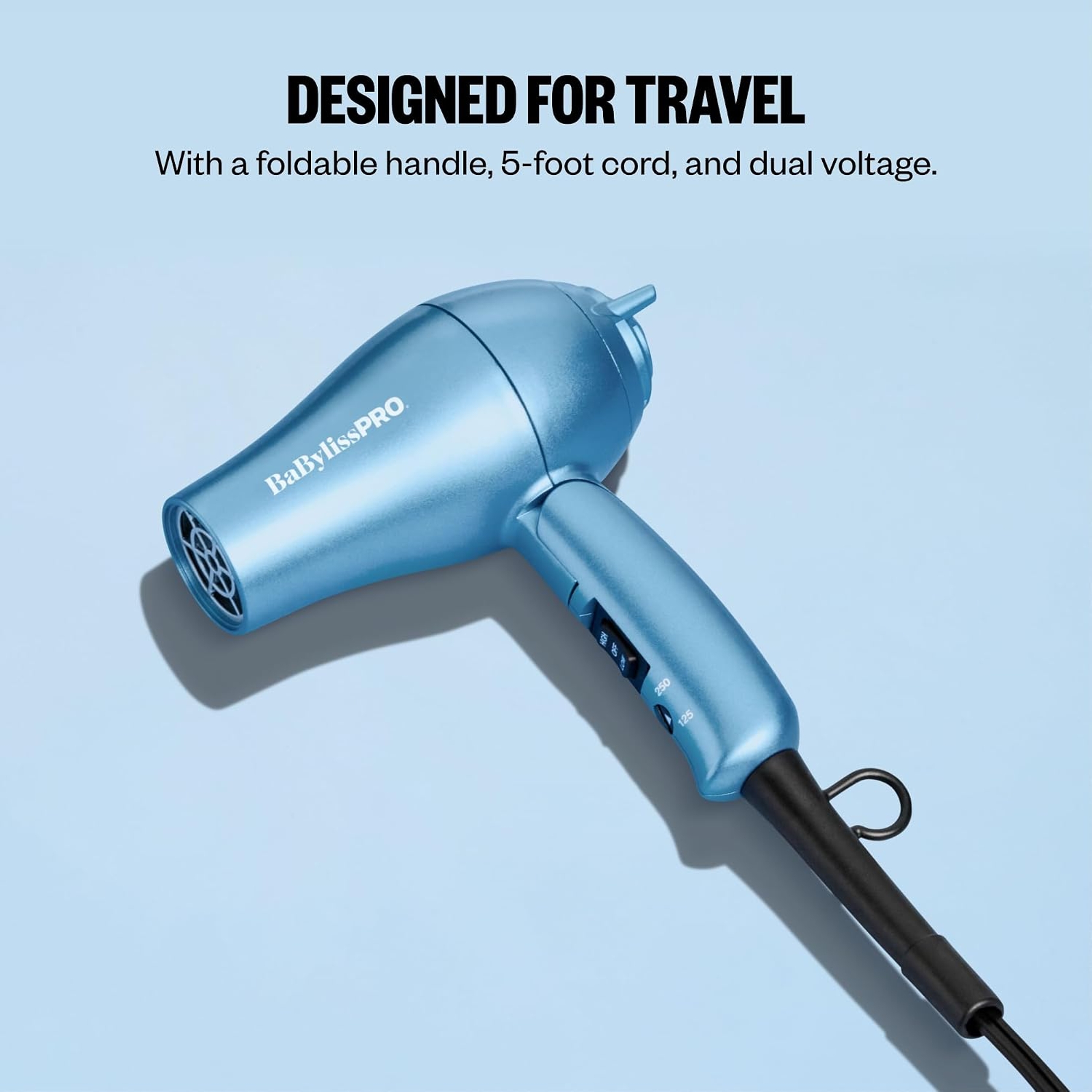 BaBylissPRO Nano Titanium Travel Dryer 1 Count - Professional Blow Dryer with Concentrator Nozzle, Foldable Handle 6