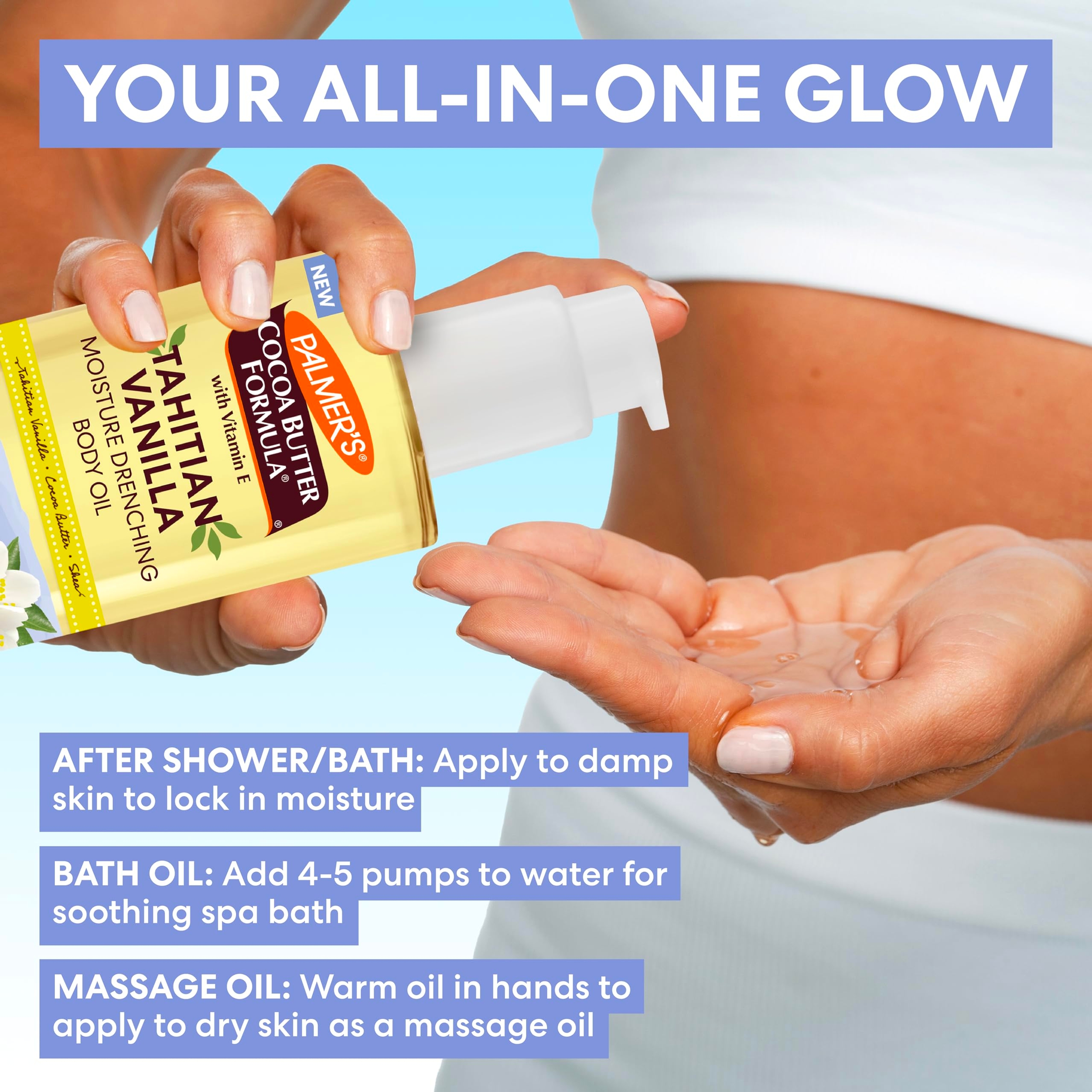 Palmer's Tahitian Vanilla Moisture Drenching Body Oil 6.5 fl.oz - 72H Hydration, Protects & Softens Dry Skin 6