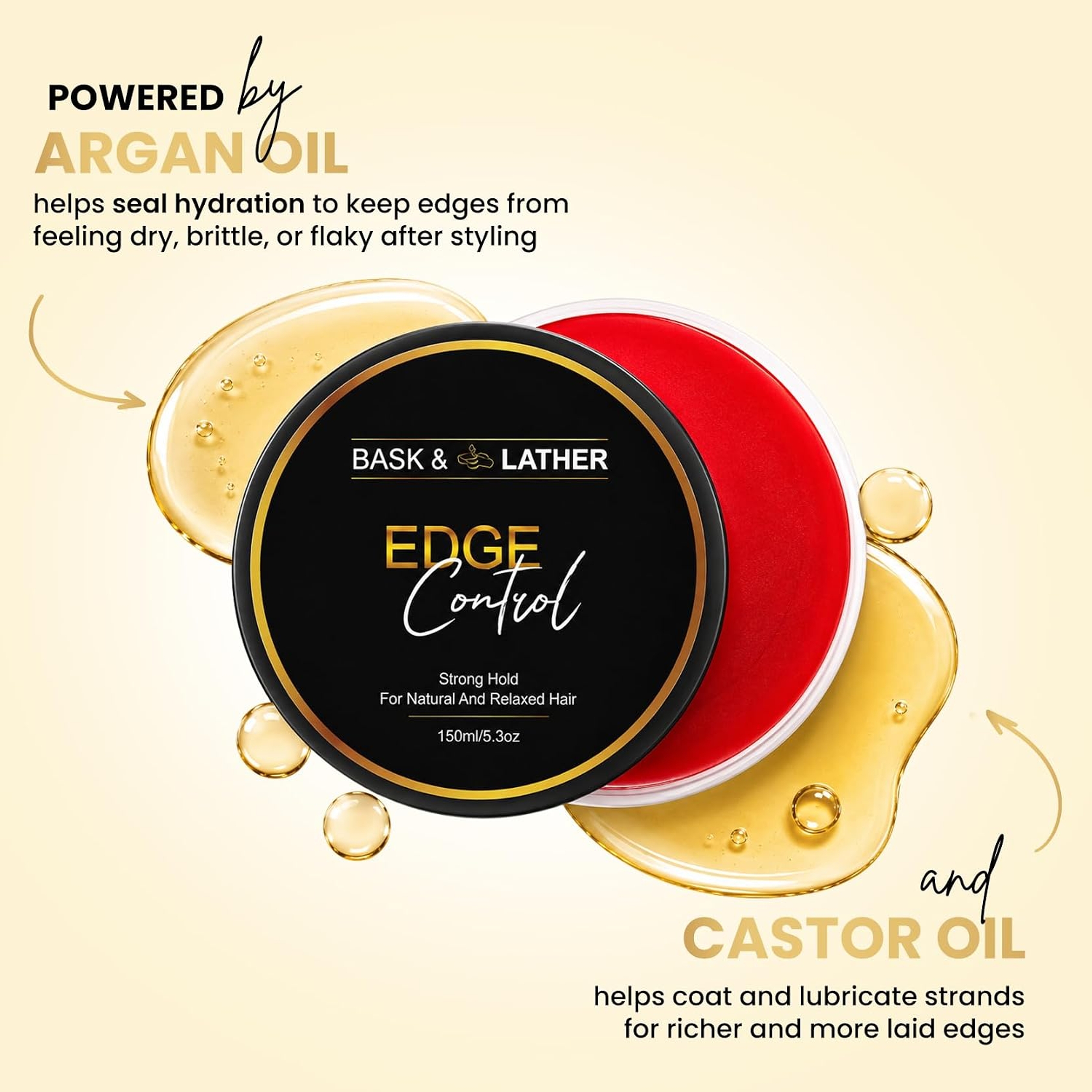 Bask & Lather Strong Hold Edge Control Gel 5.3 oz - Long-Lasting, Non-Flaking, No White Cast for All Hair Types 2