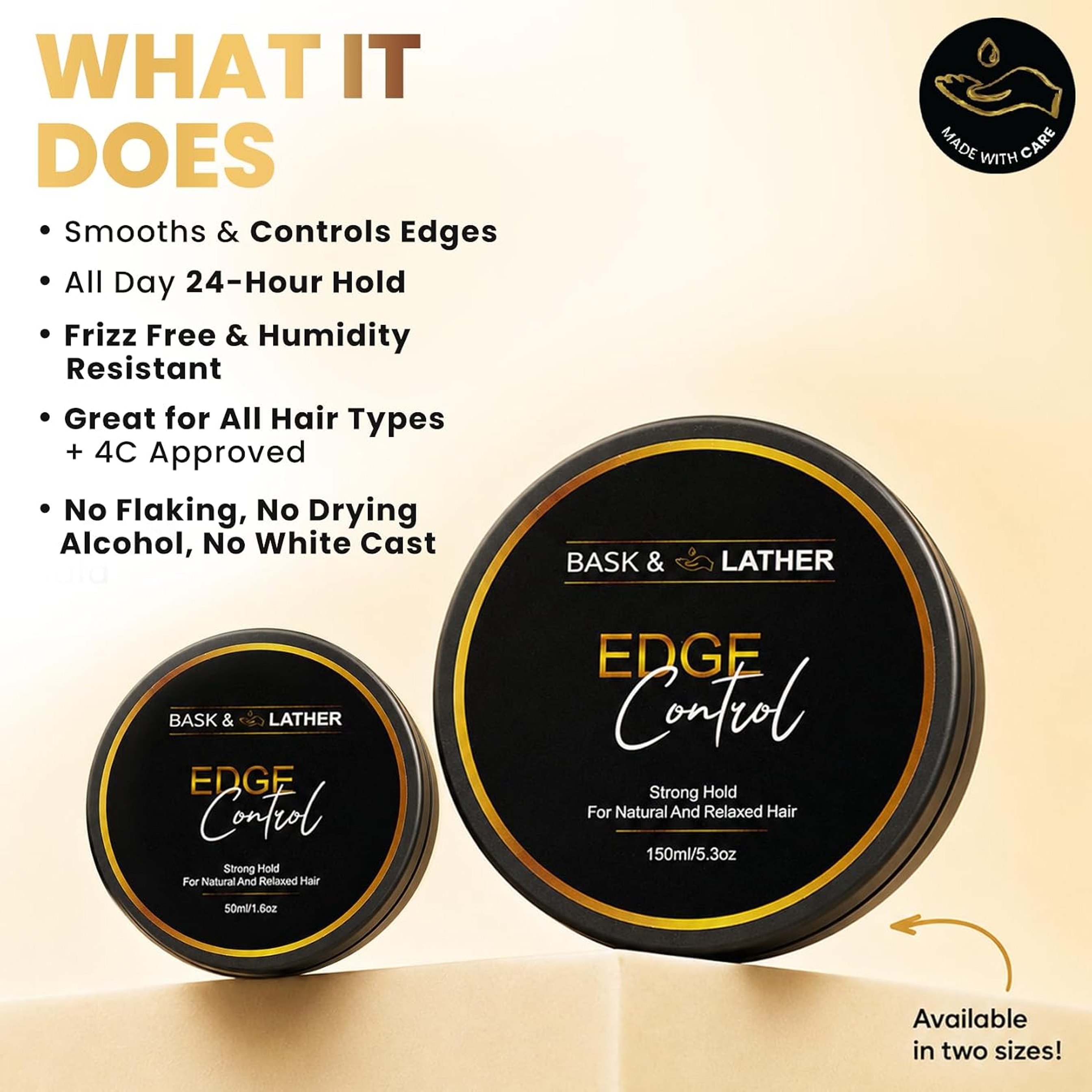 Bask & Lather Strong Hold Edge Control Gel 5.3 oz - Long-Lasting, Non-Flaking, No White Cast for All Hair Types 3