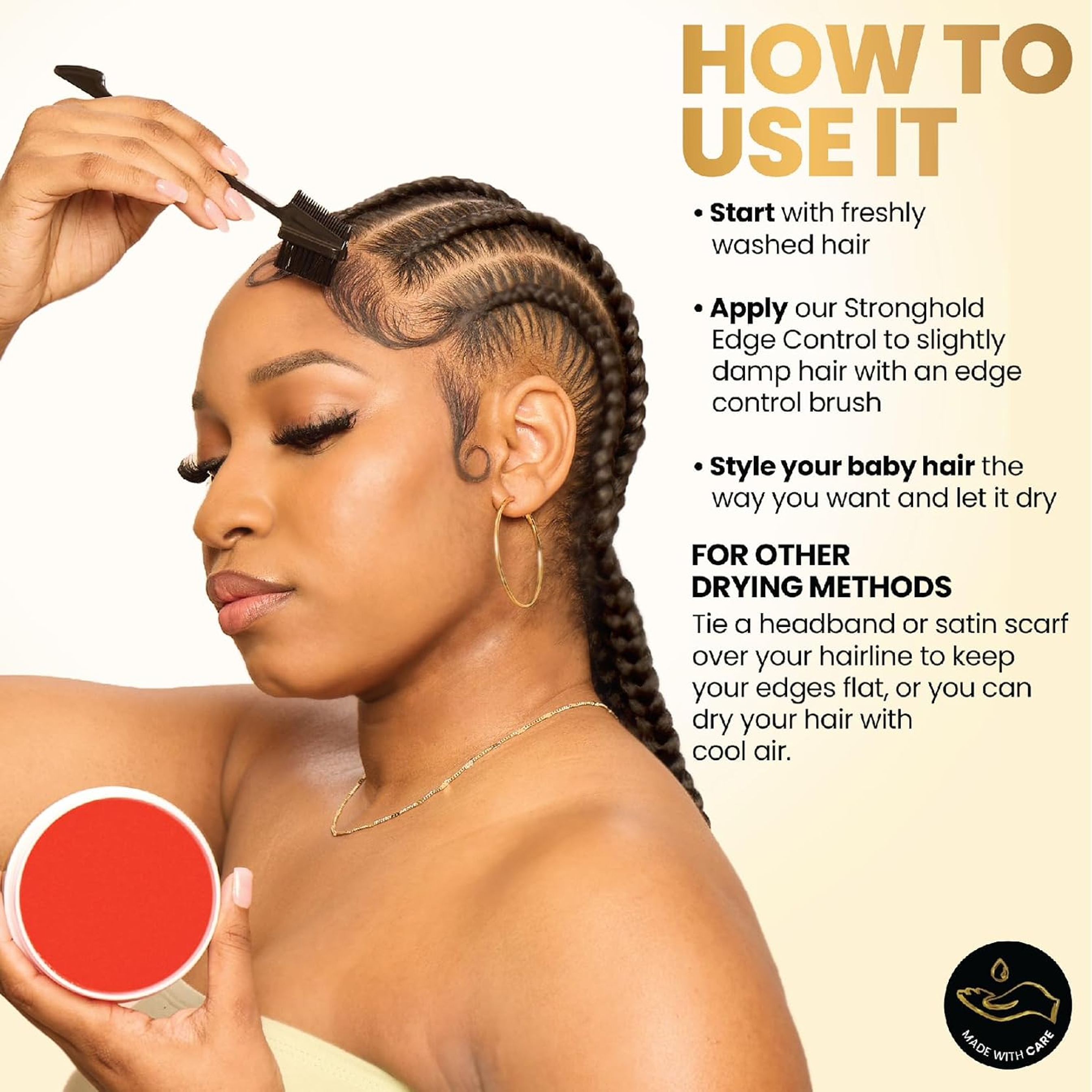 Bask & Lather Strong Hold Edge Control Gel 5.3 oz - Long-Lasting, Non-Flaking, No White Cast for All Hair Types 4