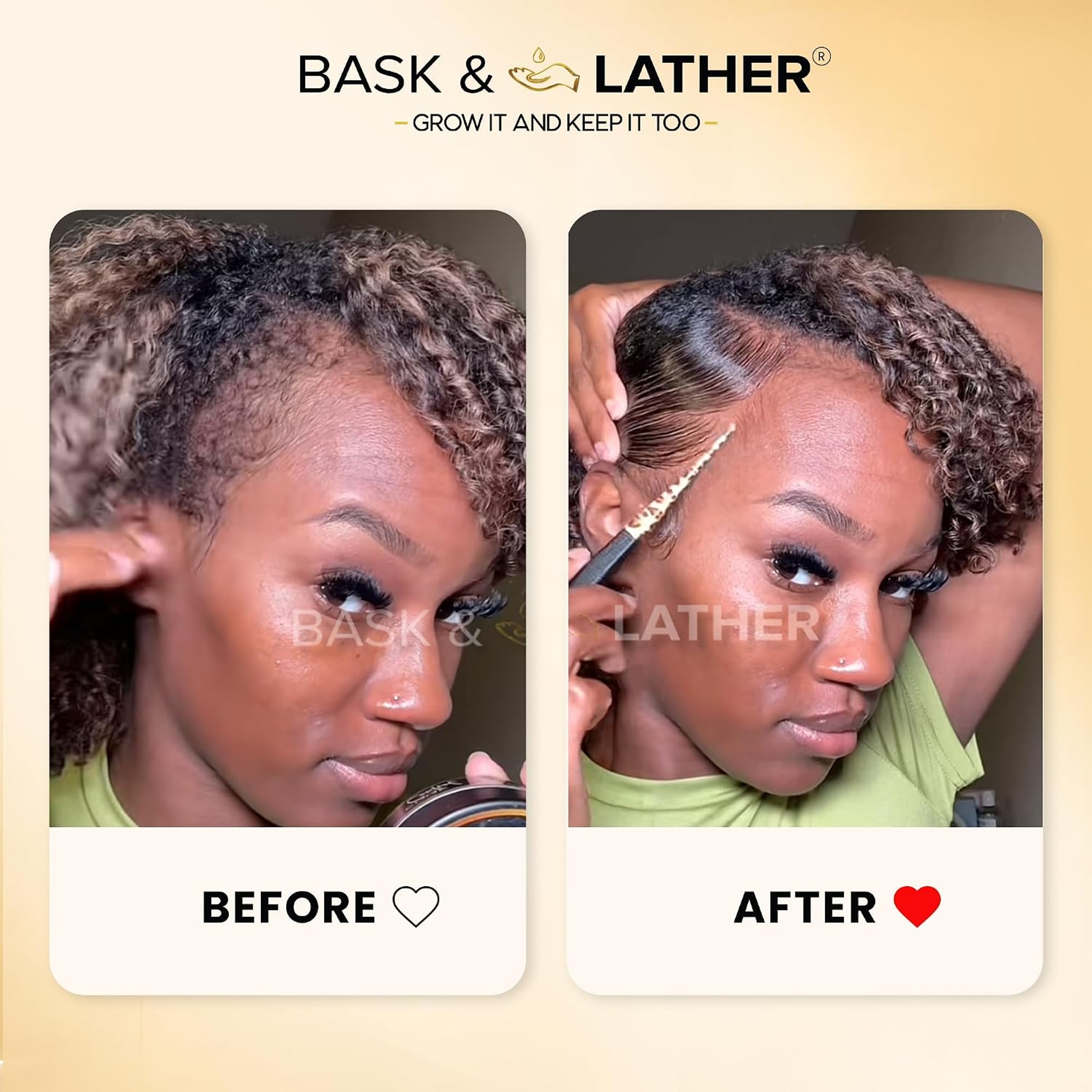 Bask & Lather Strong Hold Edge Control Gel 5.3 oz - Long-Lasting, Non-Flaking, No White Cast for All Hair Types 8