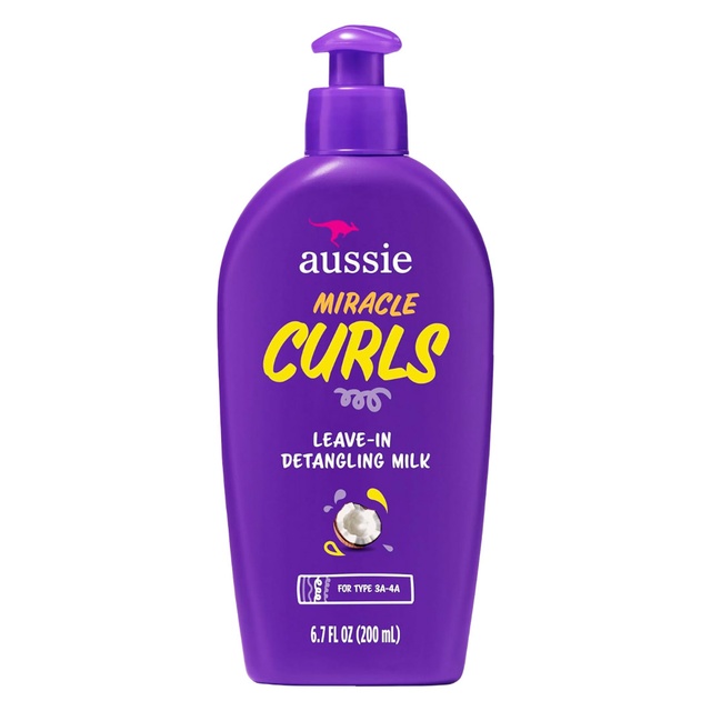 Aussie Miracle Curls Leave-in Detangling Milk 6.7 fl.oz - Paraben-Free Detangling Milk Treatment  with Coconut Oil