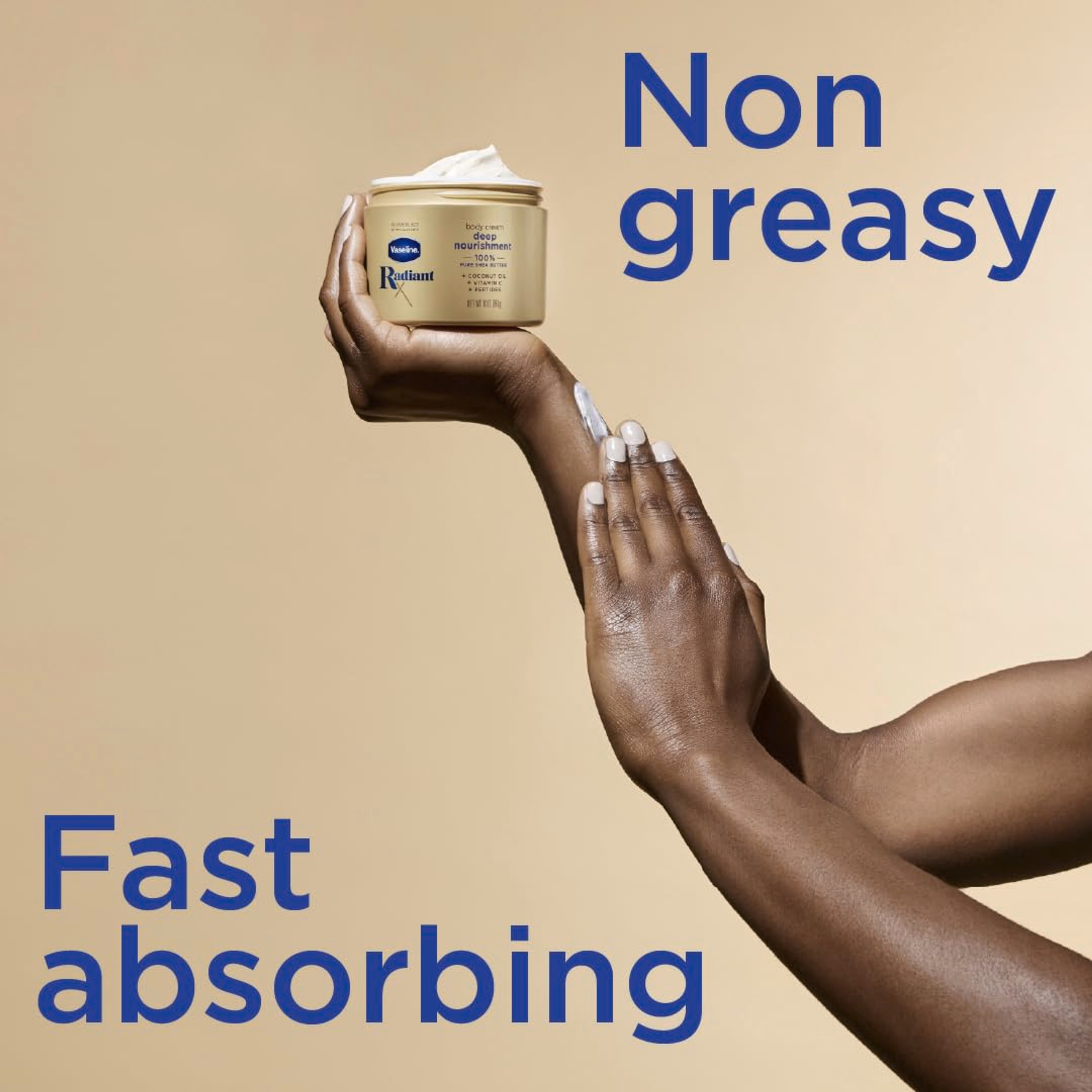 Vaseline Radiant X Deep Nourishment Body Cream 10 oz - Body Moisturizer with Coconut Oil, Vitamin C & Peptides for Dry Skin 4