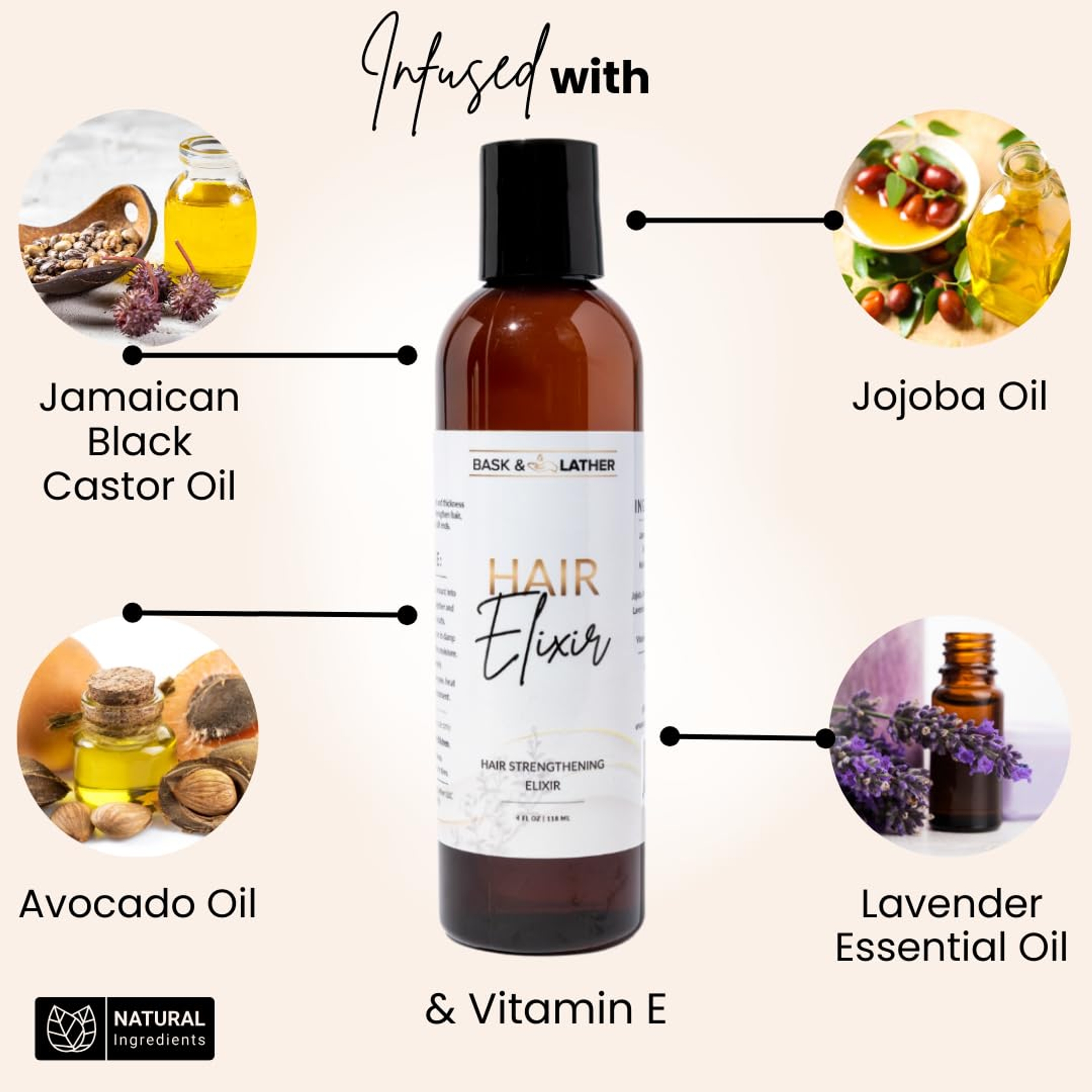 Bask & Lather Elixir Hair Strengthening Oil 4 fl.oz - with Jamaican Black Castor Oil for Hair Growth & Shine 4