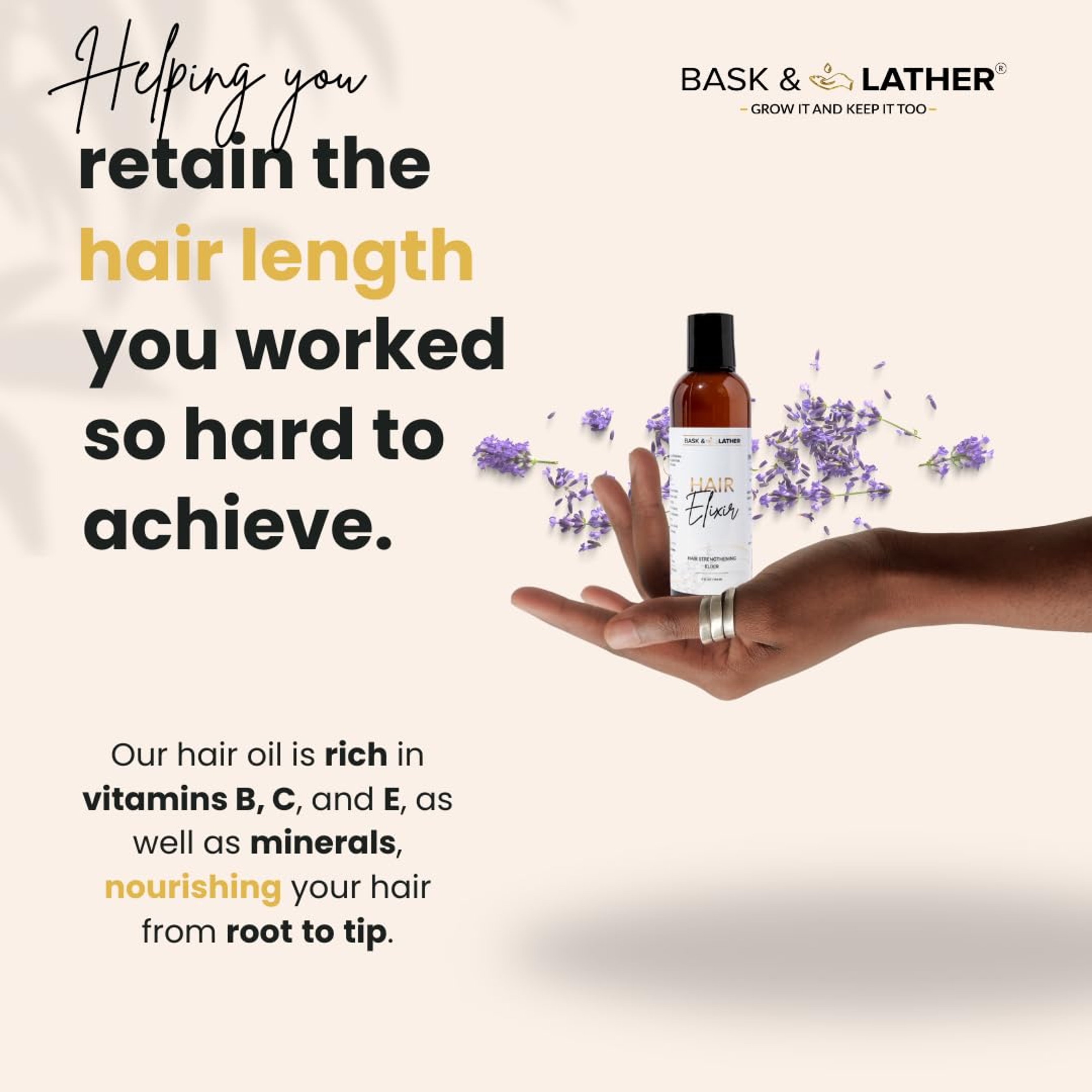 Bask & Lather Elixir Hair Strengthening Oil 4 fl.oz - with Jamaican Black Castor Oil for Hair Growth & Shine 5