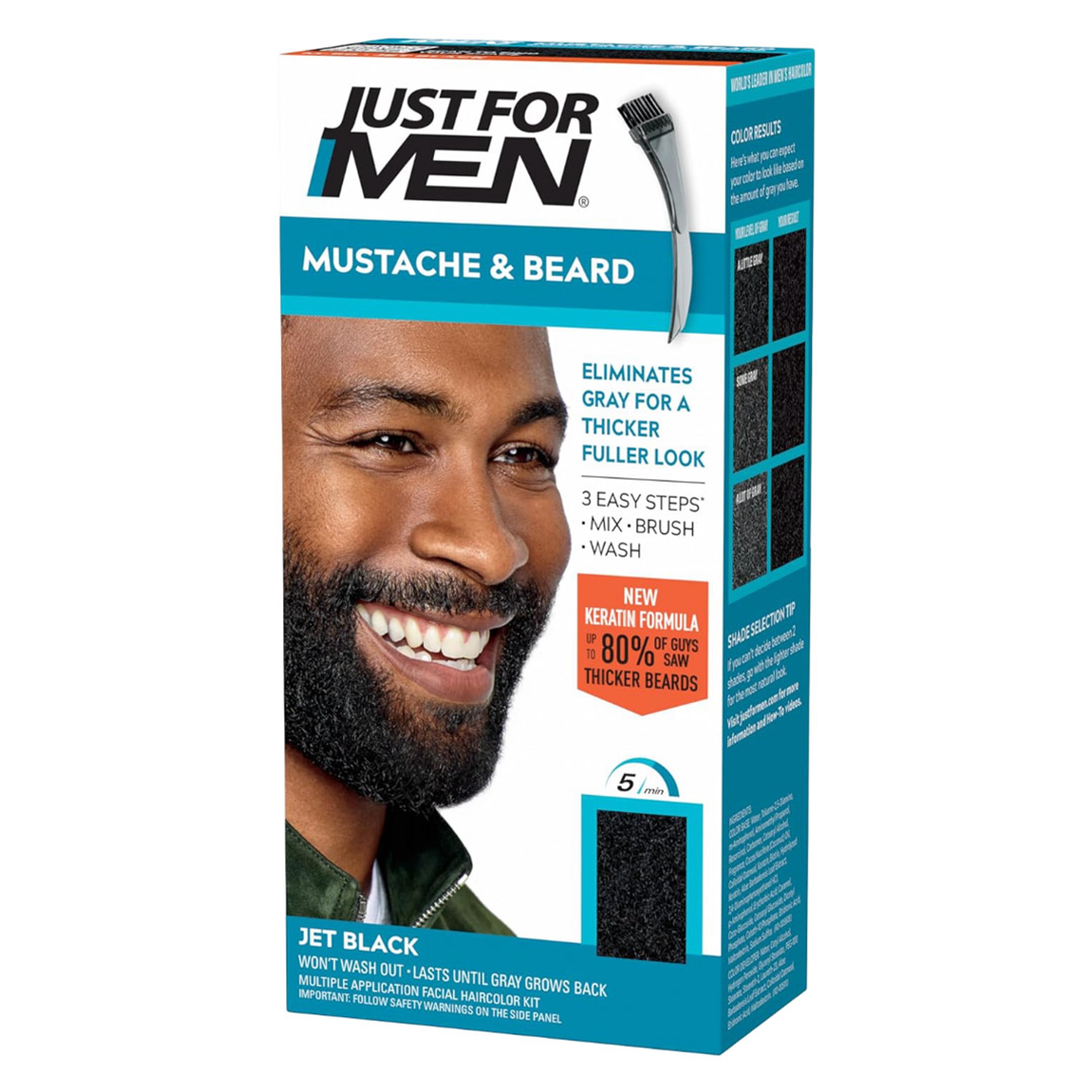 Just For Men Mustache & Beard Coloring, Jet Black, 1 Count - with Biotin, Aloe & Coconut Oil for Gray Hair, Brush Included 1