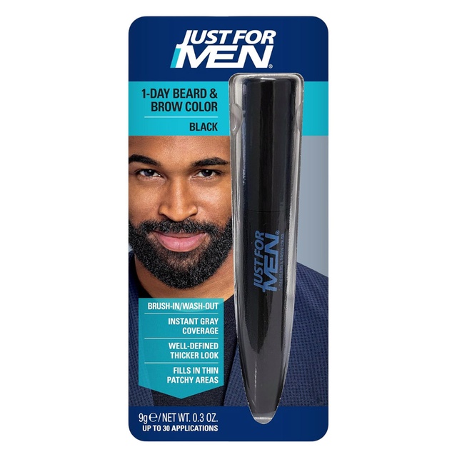 Just For Men 1-Day Beard & Brow Color, Black, 0.3 oz - Temporarily Covers Grays, Fills-In Patchy Areas