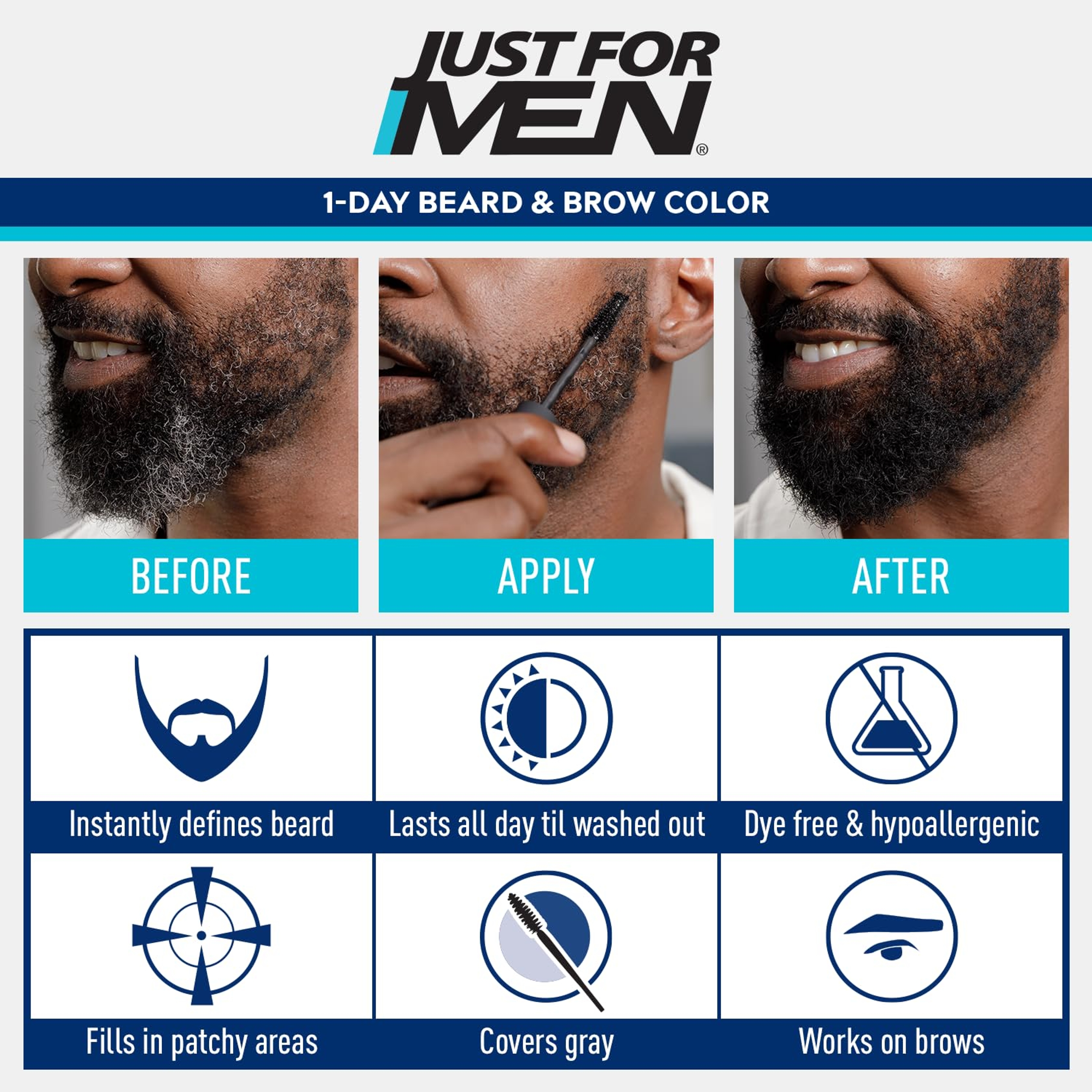 Just For Men 1-Day Beard & Brow Color, Black, 0.3 oz - Temporarily Covers Grays, Fills-In Patchy Areas 8