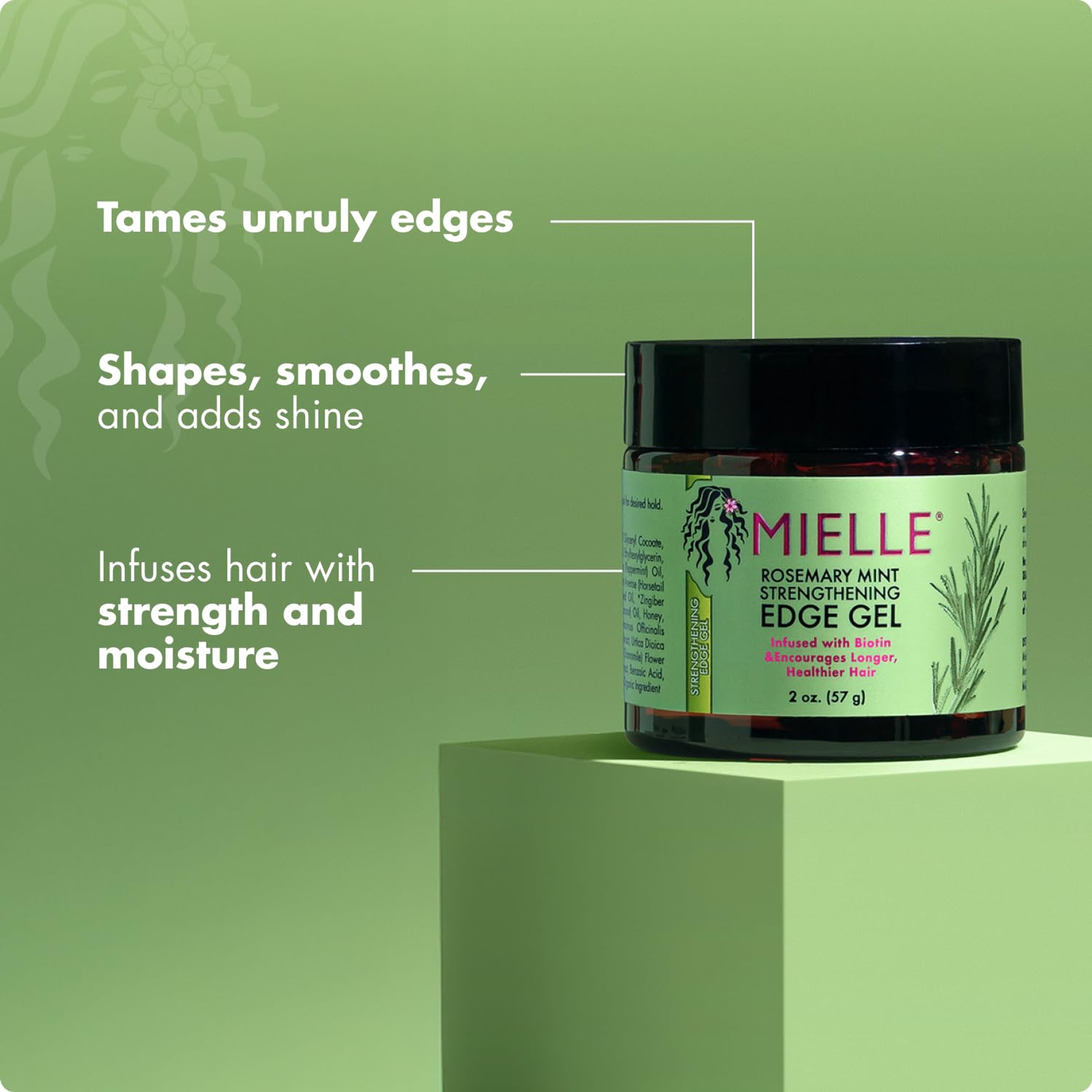 Mielle Rosemary Mint Hair Strengthening Edge Gel 2 oz - Strong Hold Hair Control Gel Infused with Biotin 3