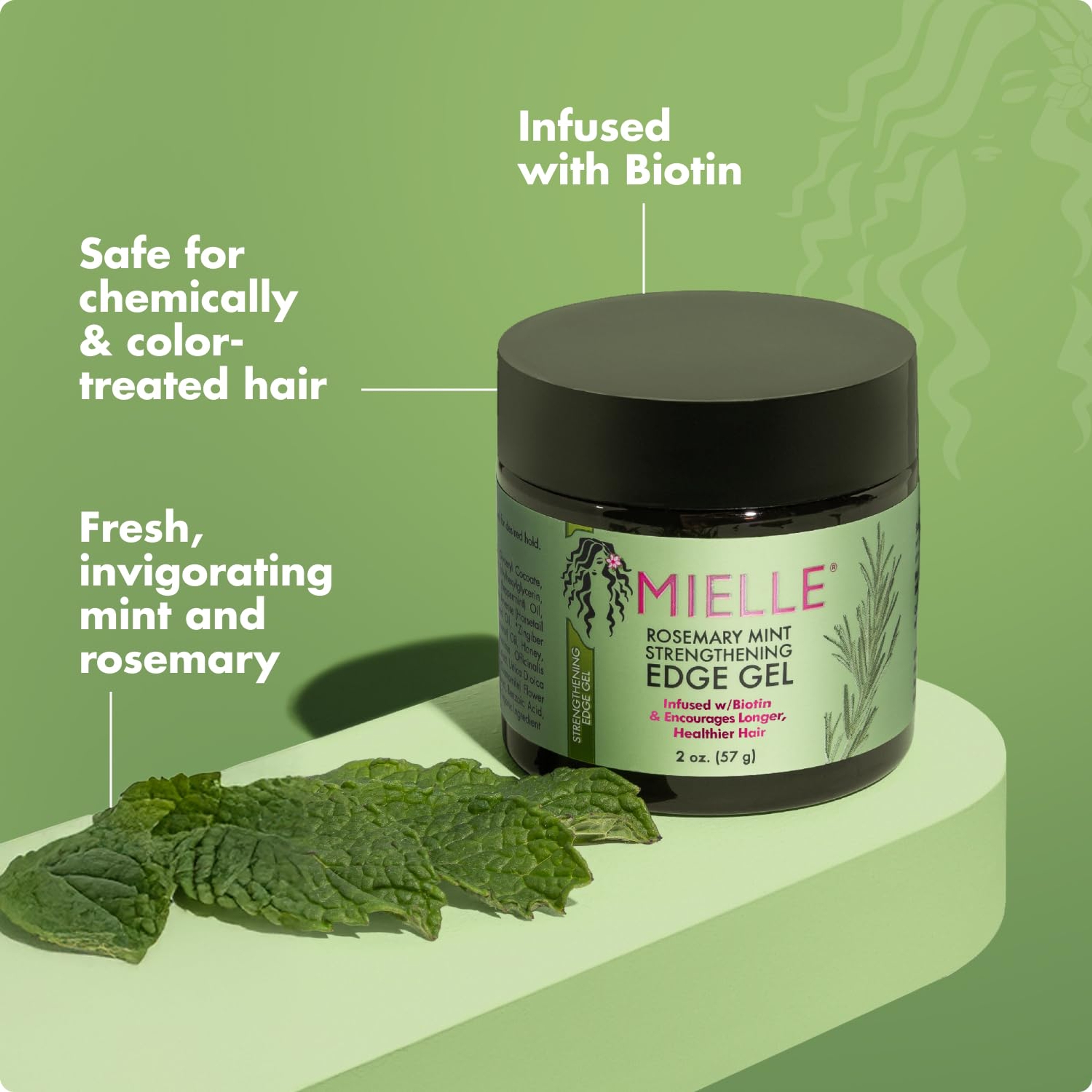 Mielle Rosemary Mint Hair Strengthening Edge Gel 2 oz - Strong Hold Hair Control Gel Infused with Biotin 2