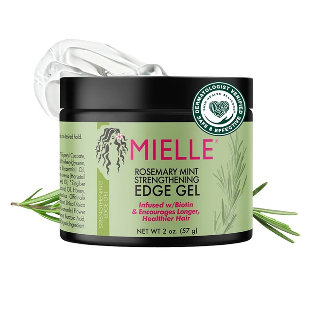 Mielle Rosemary Mint Hair Strengthening Edge Gel 2 oz - Strong Hold Hair Control Gel Infused with Biotin