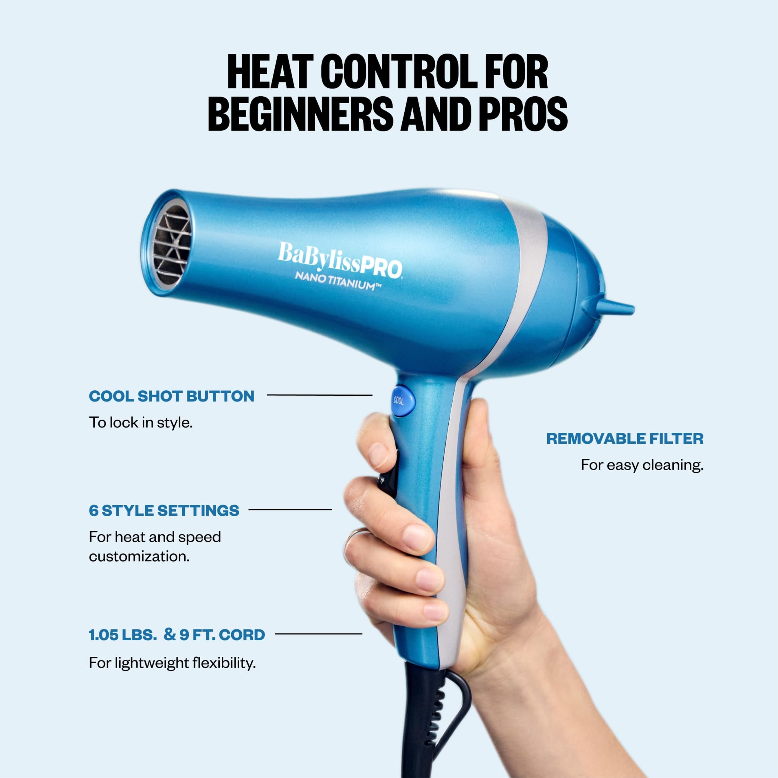 BaBylissPRO Nano Titanium Dryer 1 Count -  2000 Watt Blow Dryer with Concentrator Nozzle 5