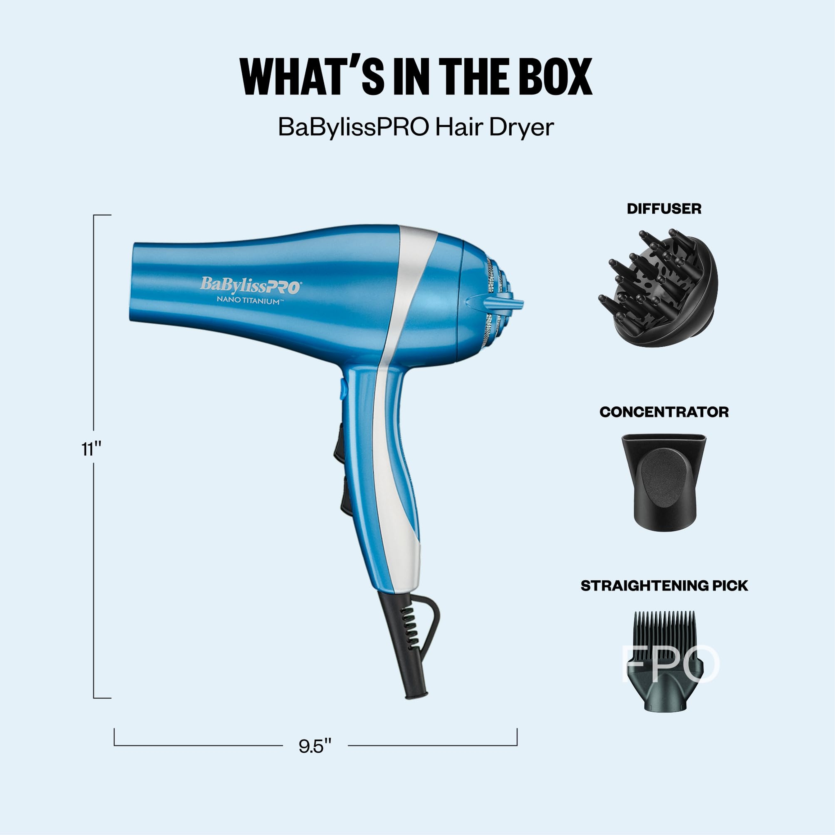BaBylissPRO Nano Titanium Dryer 1 Count -  2000 Watt Blow Dryer with Concentrator Nozzle 7