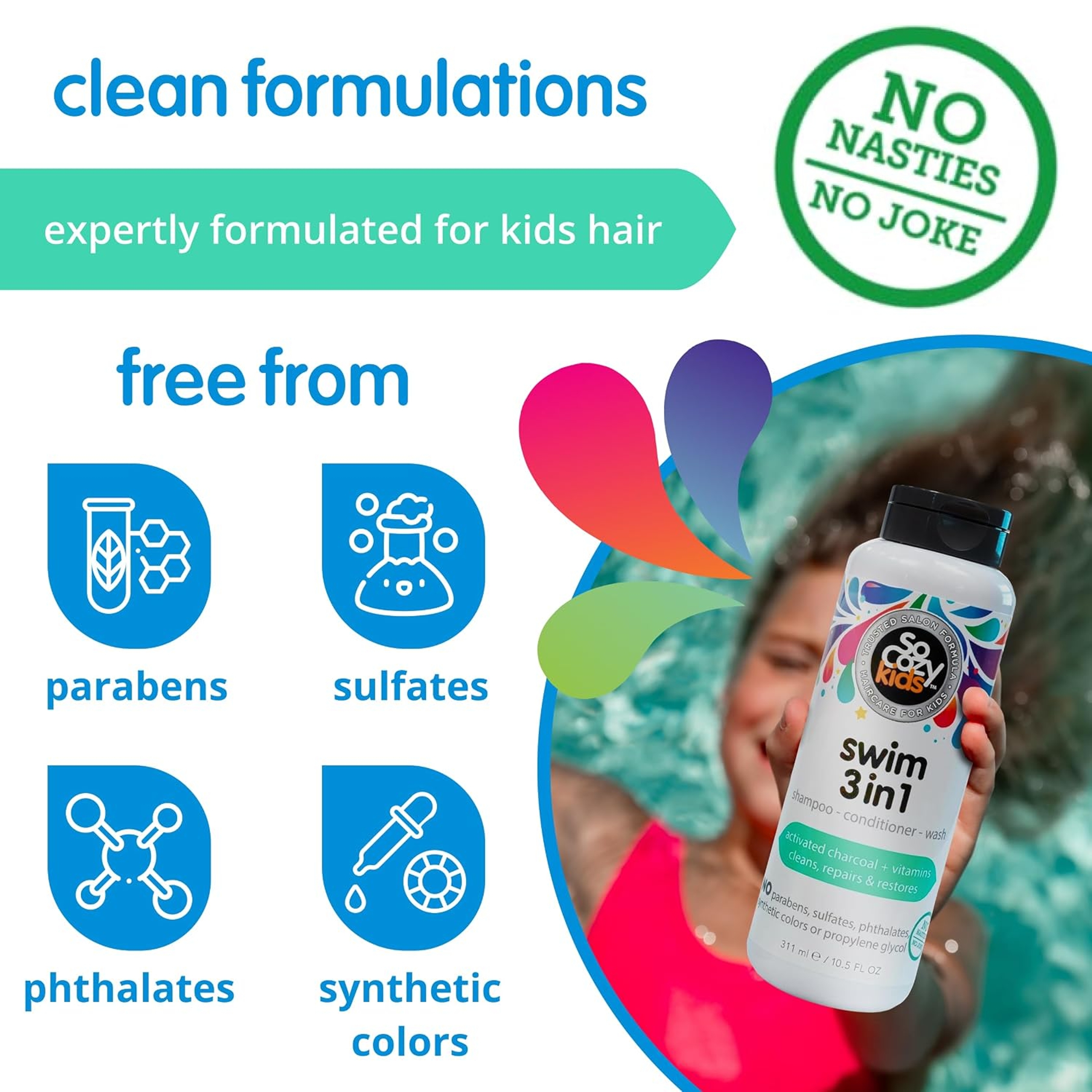 SoCozy Swim 3-in-1 Shampoo, Conditioner & Body Wash 10.5 fl.oz - Gentle Combo Hair & Body Cleanser for Swimmers 5