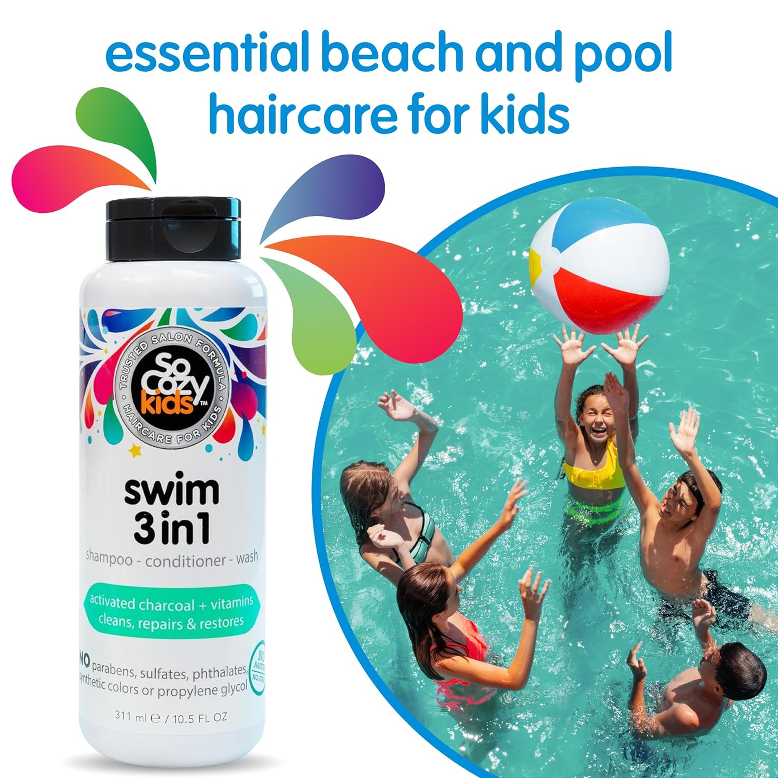 SoCozy Swim 3-in-1 Shampoo, Conditioner & Body Wash 10.5 fl.oz - Gentle Combo Hair & Body Cleanser for Swimmers 2