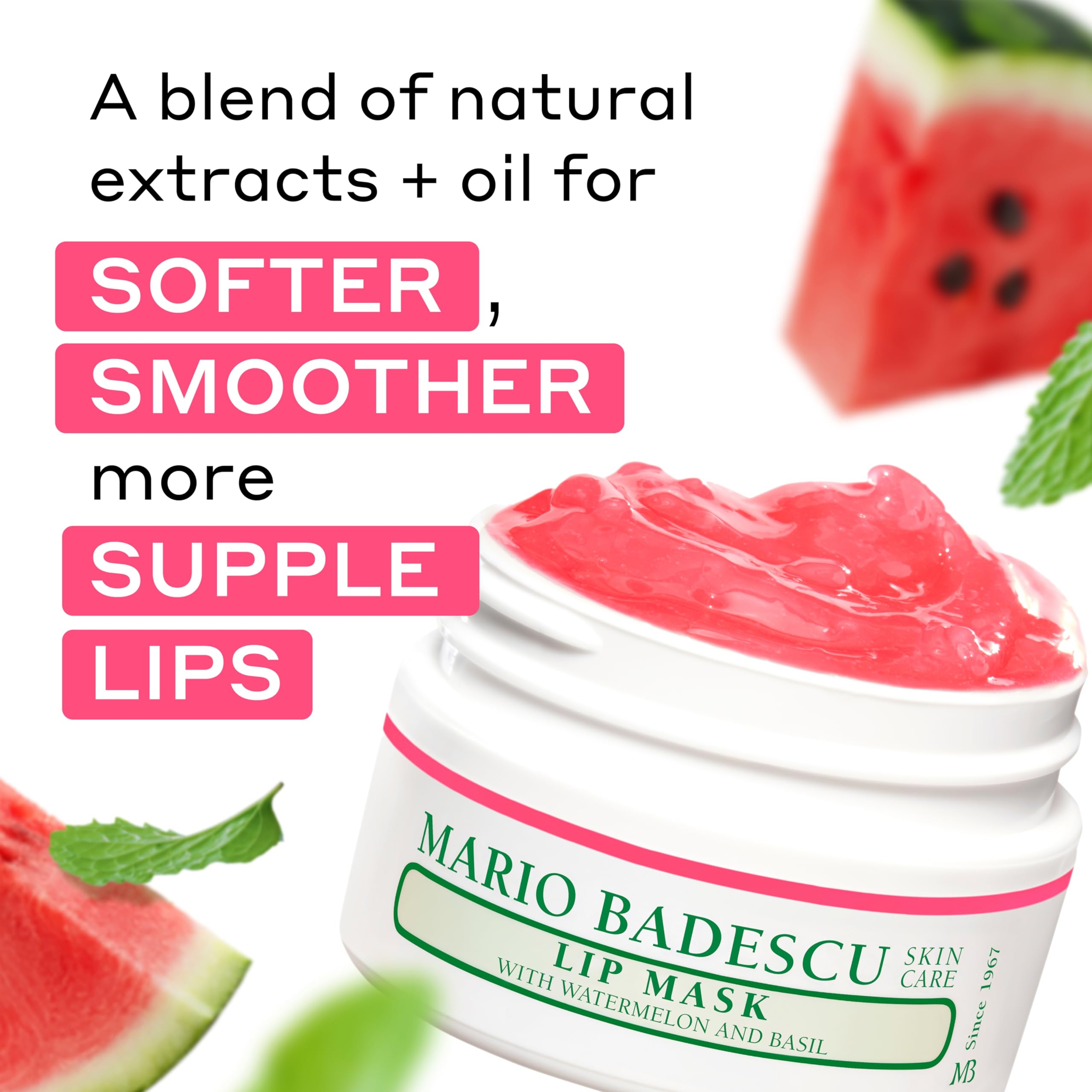 Mario Badescu Lip Mask, Watermelon & Basil, 0.5 oz - Overnight Lip Treatment with Coconut Oil & Hydrating Shea Butter 2