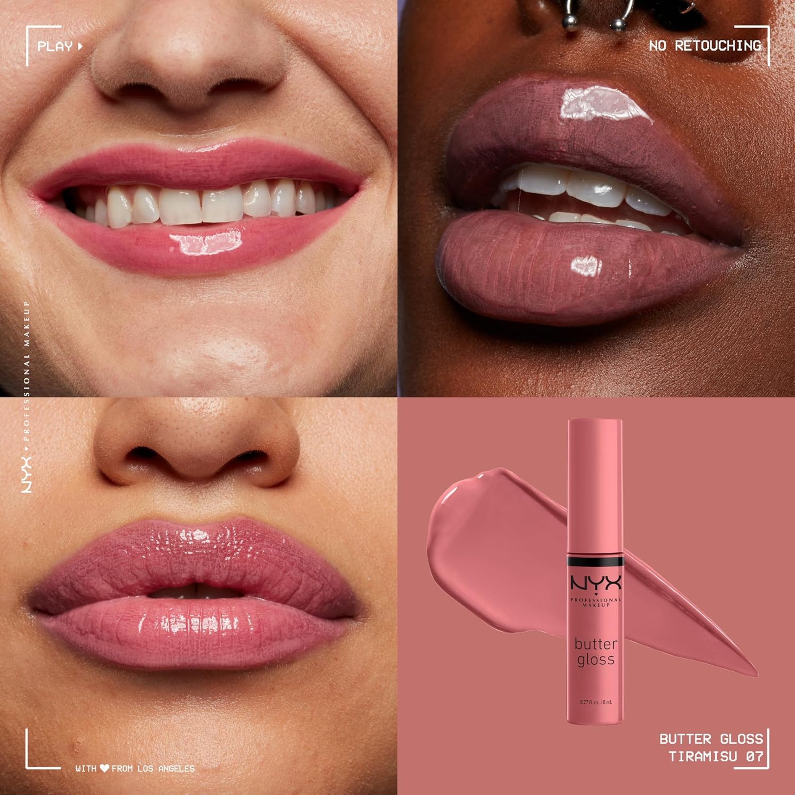 NYX Professional Makeup Butter Gloss Lip Gloss, Tiramisu, 0.27 fl.oz (Pack of 3) - Non-Sticky & Shiny Vegan Lip Makeup 3