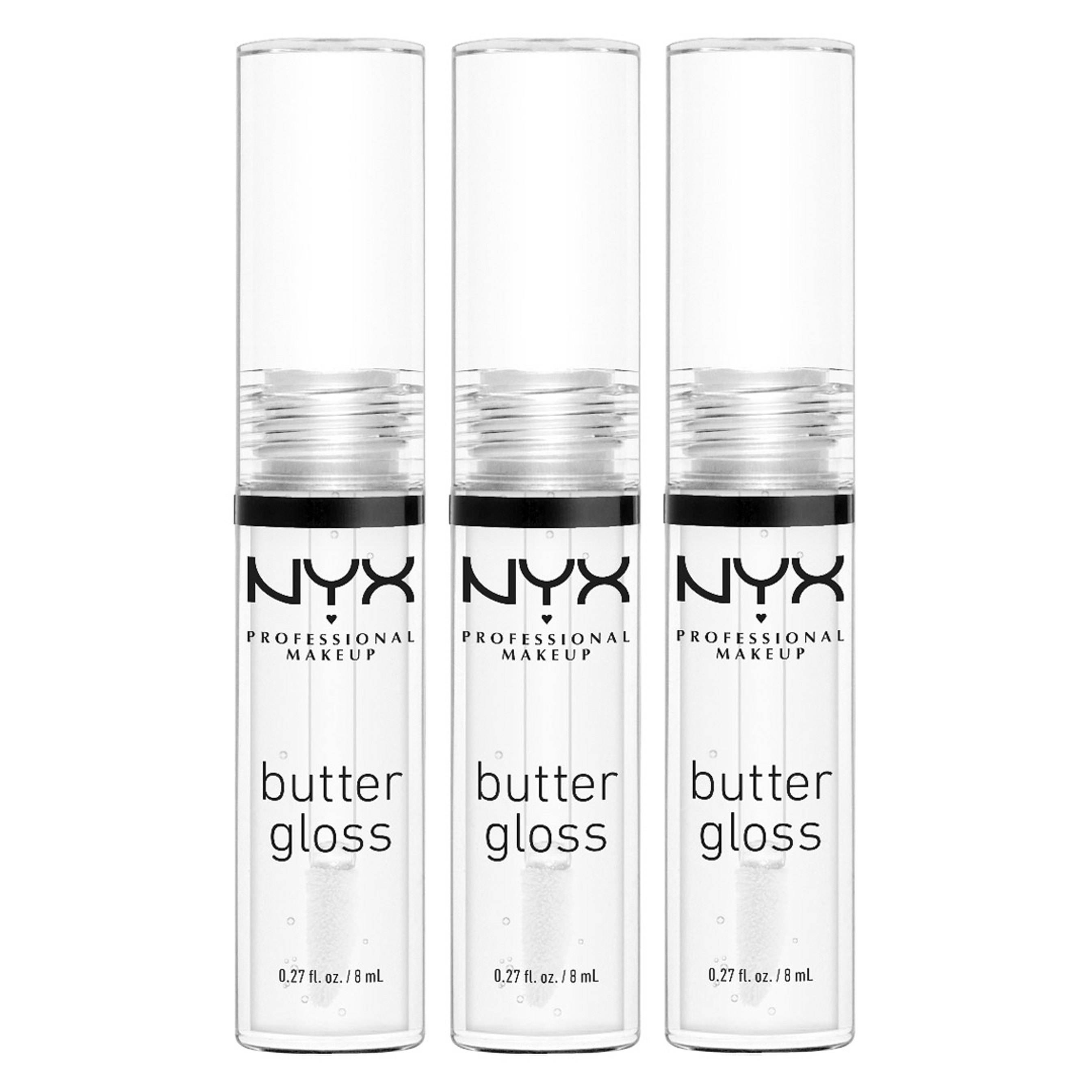 NYX Professional Makeup Butter Gloss Lip Gloss, Sugar Glass, 0.27 fl.oz (Pack of 3) - Non-Sticky & Shiny Vegan Lip Makeup 1