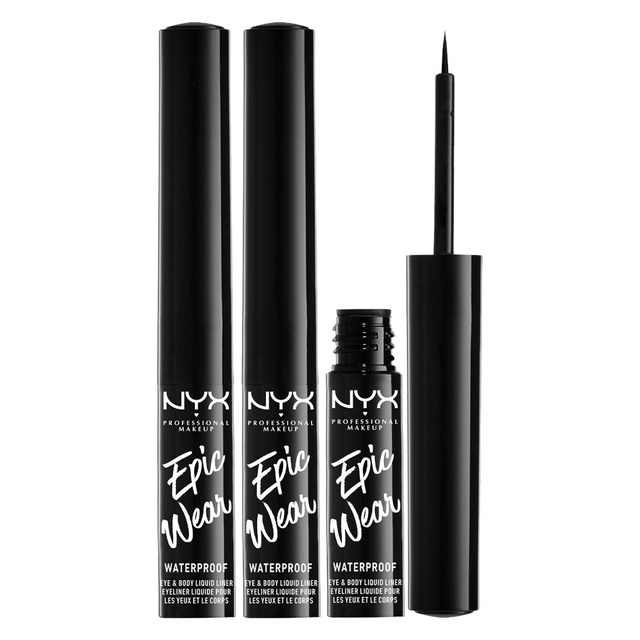 NYX Professional Makeup Epic Wear Liquid Liner, Black, 0.12 fl.oz (Pack of 3) - Long-Lasting Waterproof Eyeliner