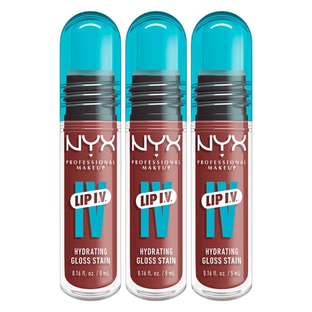 NYX Professional Makeup Lip IV Hydrating Lip Gloss Stain, Hydra-Honey, 0.16 fl.oz (Pack of 3) - Long-Lasting, Tinted, Vegan Formula