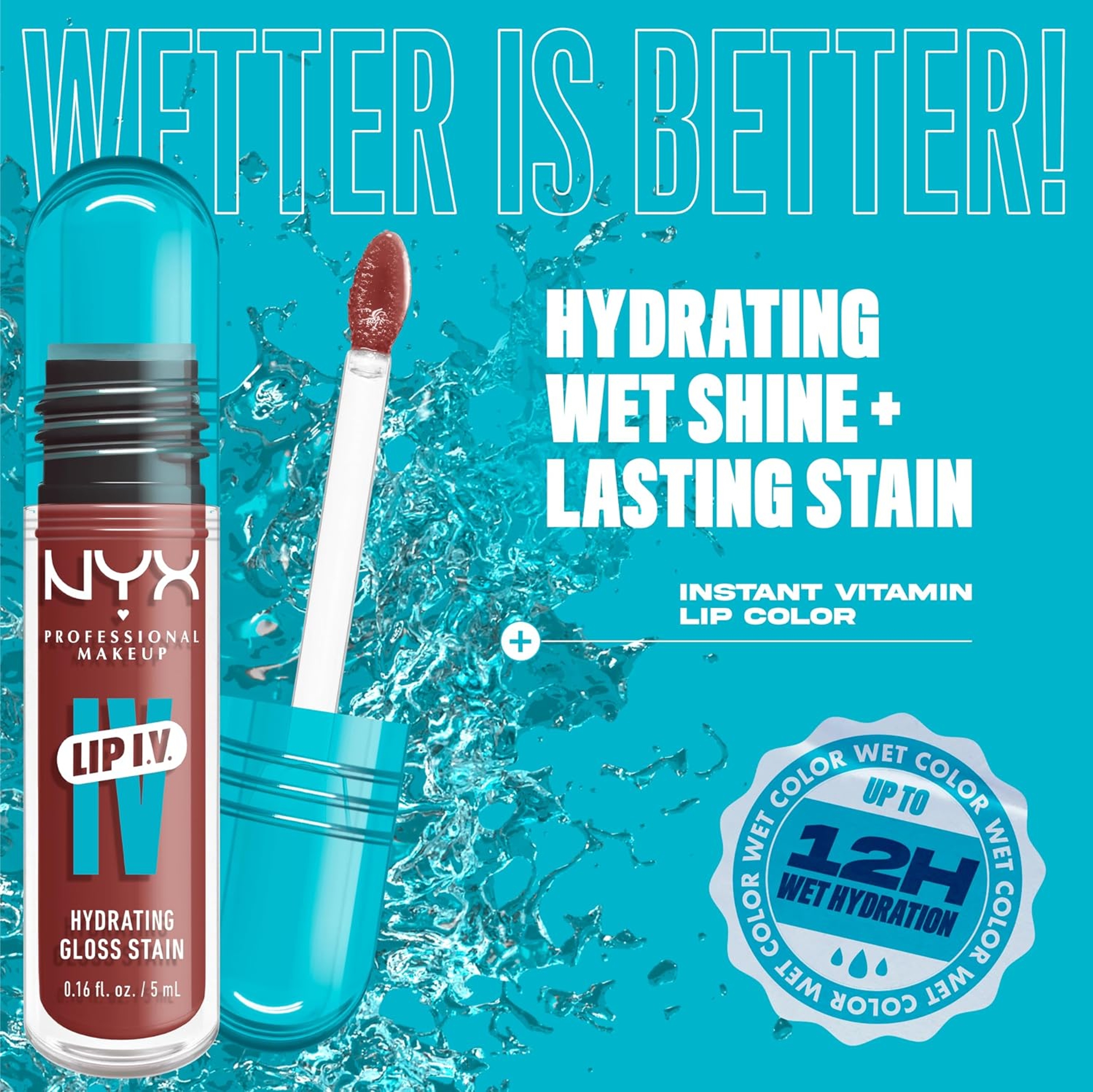 NYX Professional Makeup Lip IV Hydrating Lip Gloss Stain, Hydra-Honey, 0.16 fl.oz (Pack of 3) - Long-Lasting, Tinted, Vegan Formula 3