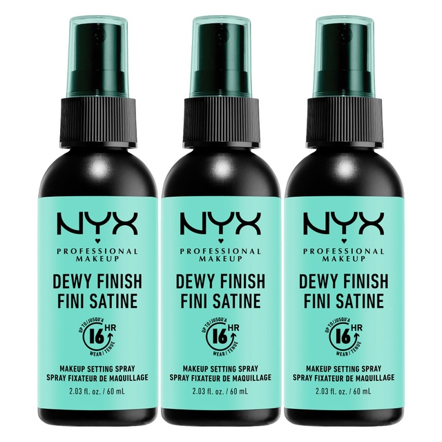 NYX Professional Makeup Dewy Finish Makeup Setting Spray 2.03 fl.oz (Pack of 3) - Long-Lasting Face Mist for Up to 16HR Wear