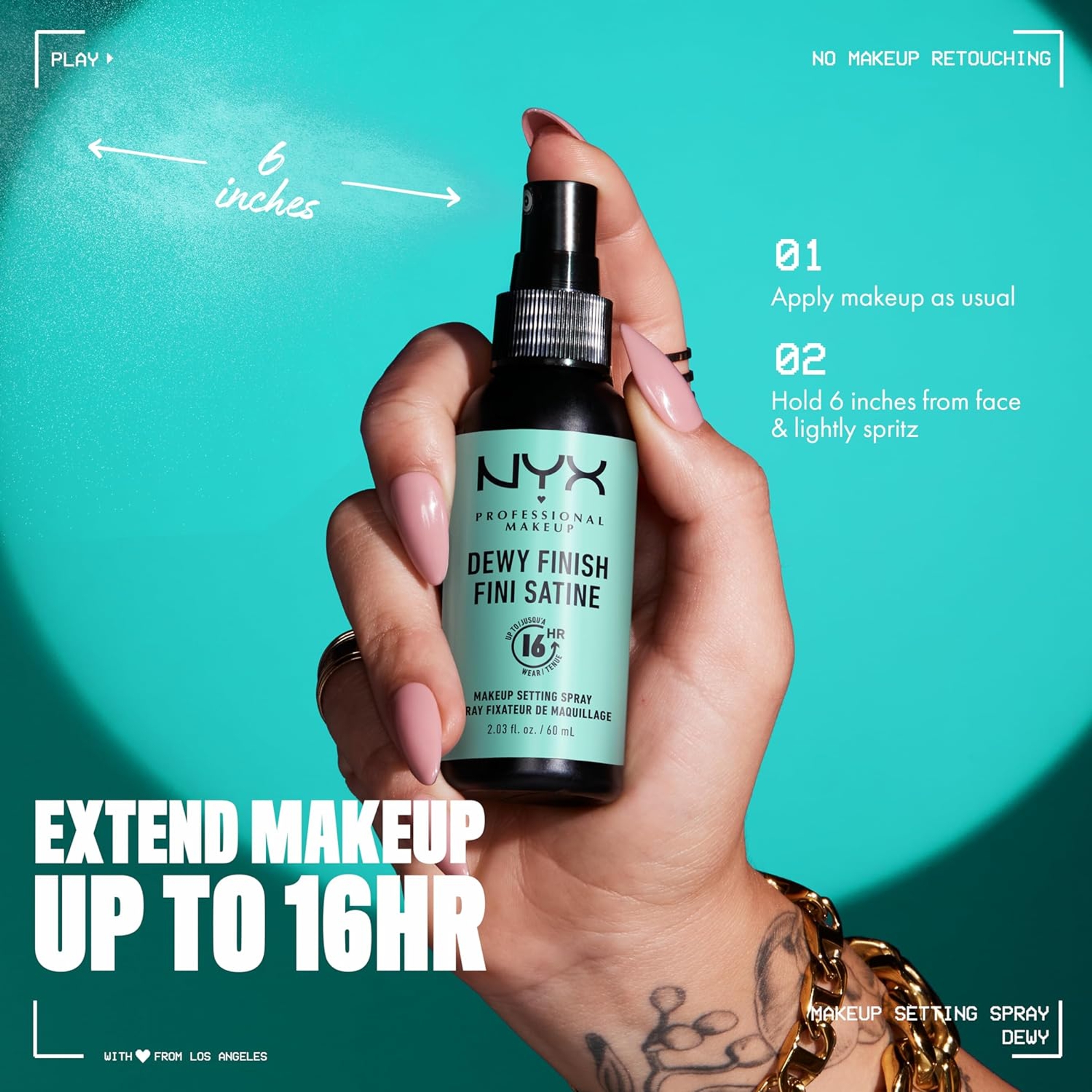 NYX Professional Makeup Dewy Finish Makeup Setting Spray 2.03 fl.oz (Pack of 3) - Long-Lasting Face Mist for Up to 16HR Wear 3