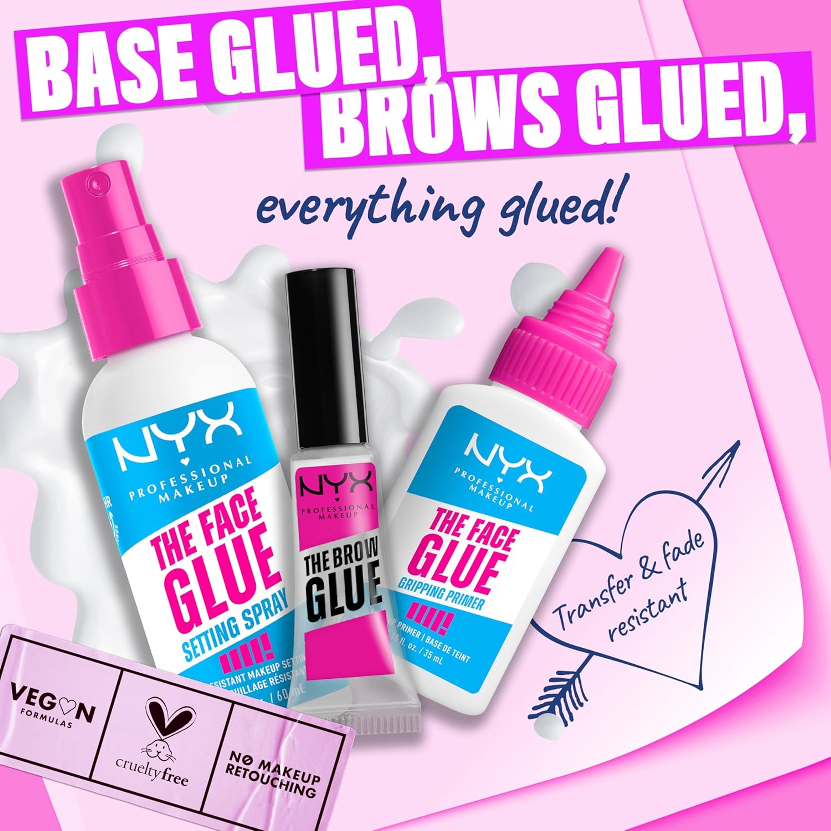 NYX Professional Makeup The Face Glue Setting Spray 2.03 fl.oz (Pack of 3) - Waterproof, Up to 24HR Makeup Lock & Shield 9