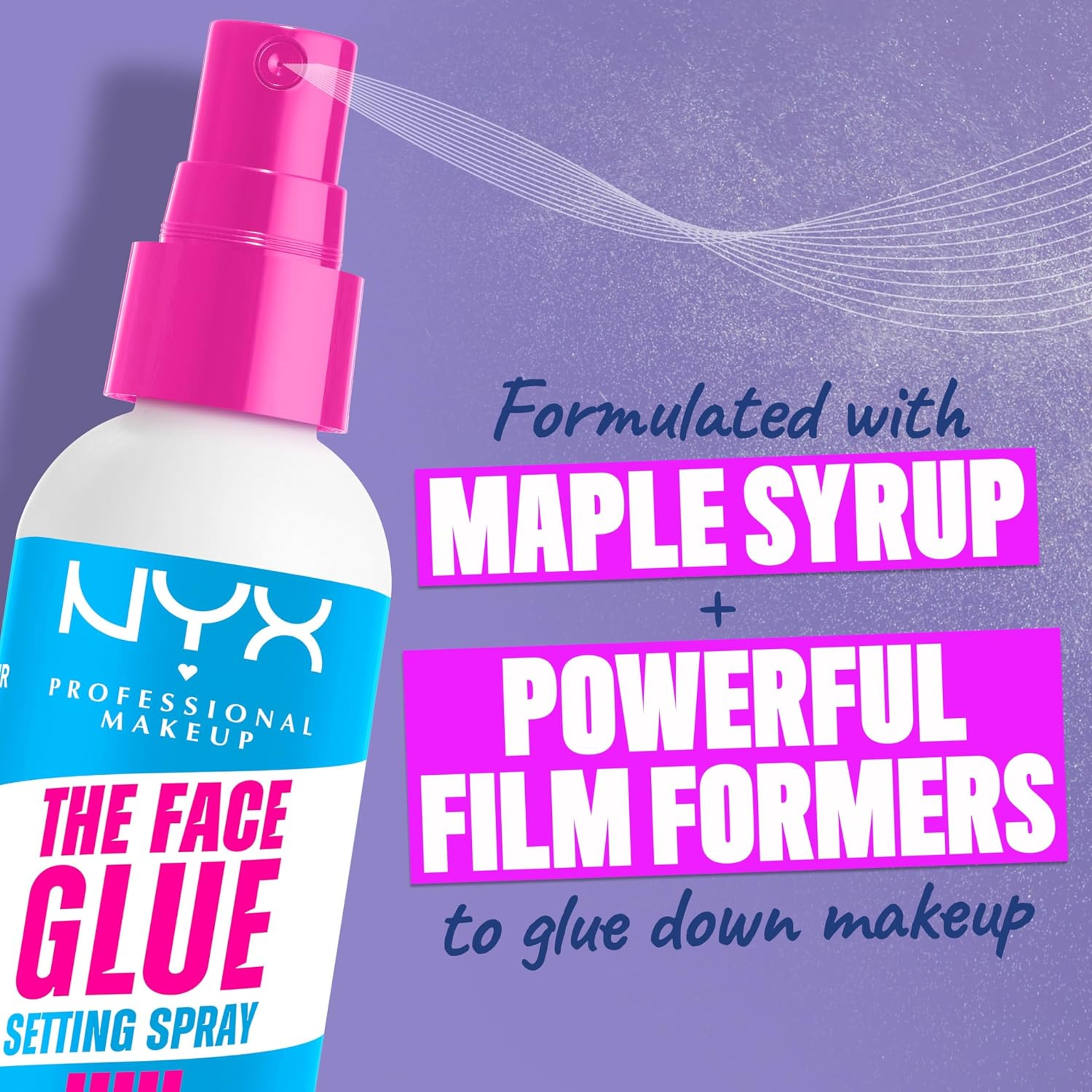 NYX Professional Makeup The Face Glue Setting Spray 2.03 fl.oz (Pack of 3) - Waterproof, Up to 24HR Makeup Lock & Shield 2