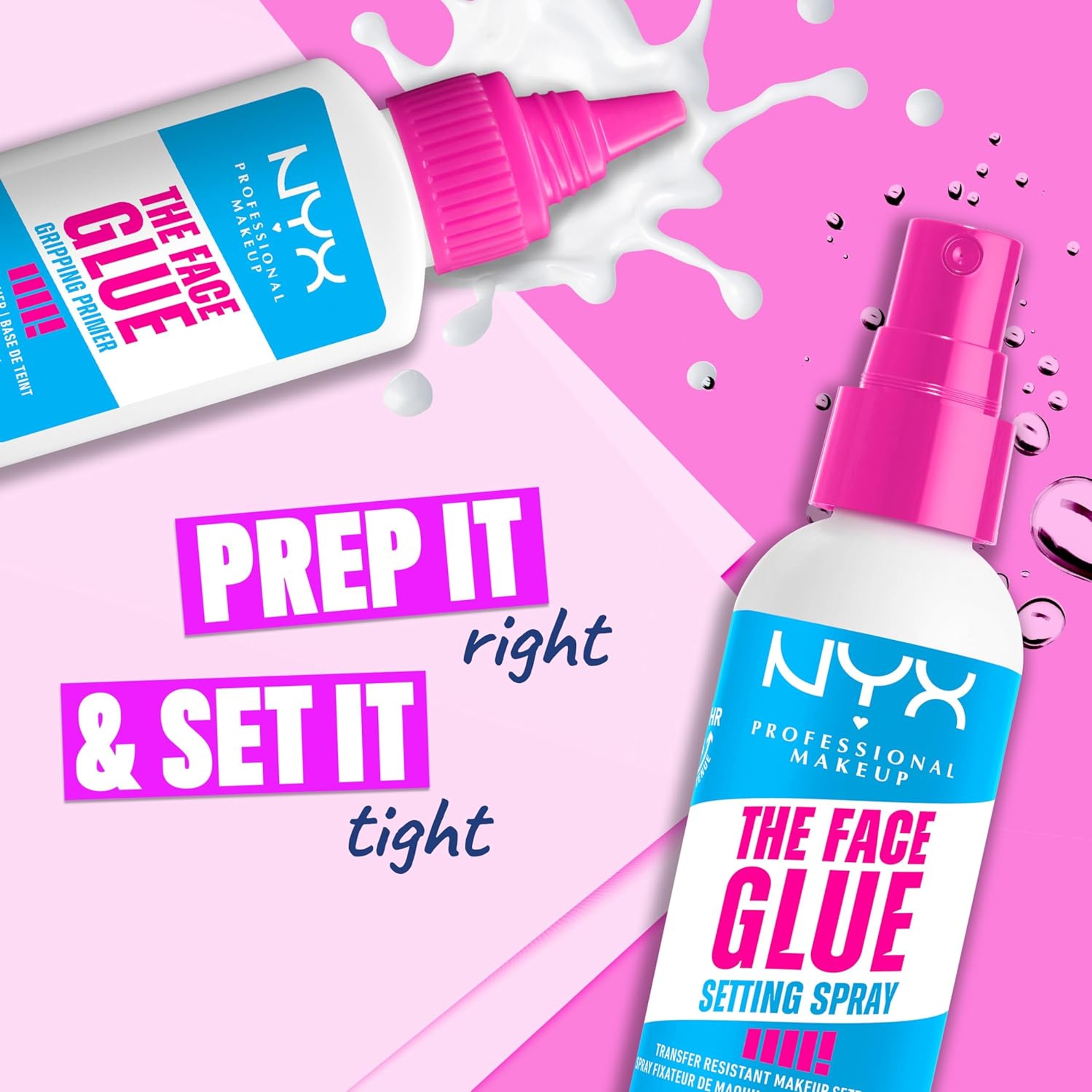 NYX Professional Makeup The Face Glue Setting Spray 2.03 fl.oz (Pack of 3) - Waterproof, Up to 24HR Makeup Lock & Shield 5