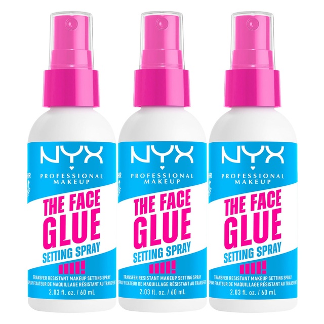 NYX Professional Makeup The Face Glue Setting Spray 2.03 fl.oz (Pack of 3) - Waterproof, Up to 24HR Makeup Lock & Shield