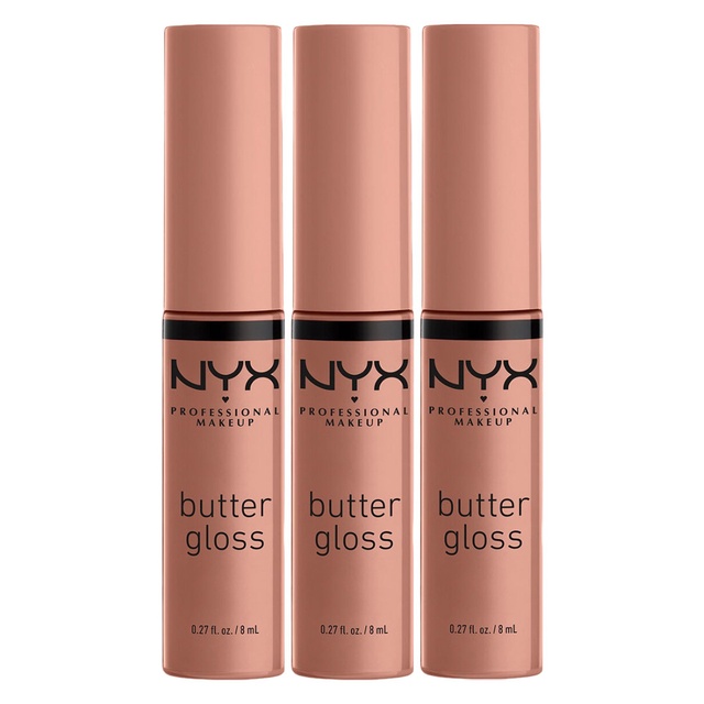 NYX Professional Makeup Butter Gloss Lip Gloss, Madeleine, 0.27 fl.oz (Pack of 3) - Non-Sticky & Shiny Vegan Lip Makeup