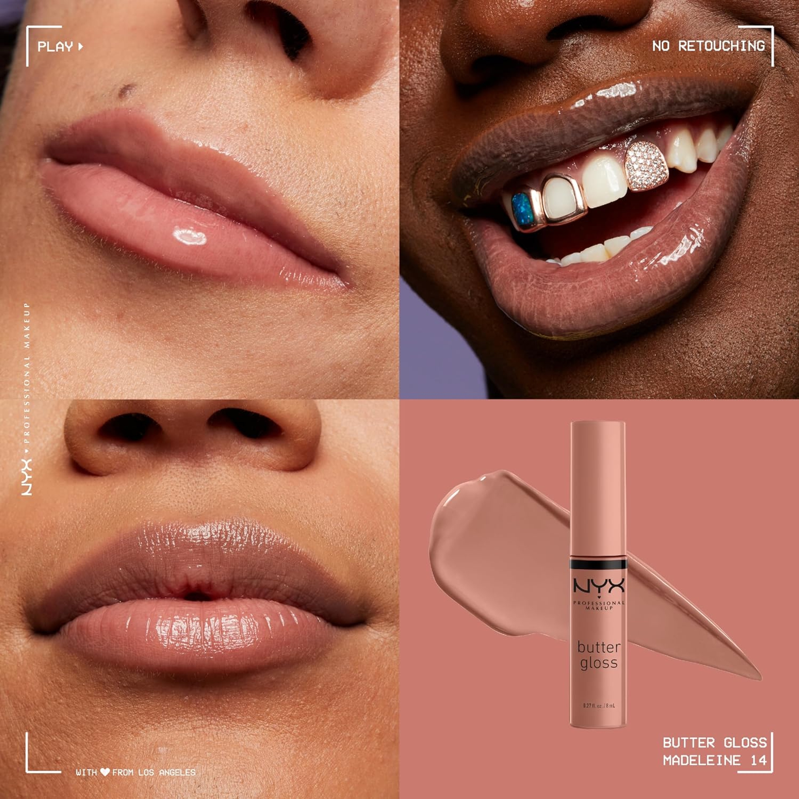 NYX Professional Makeup Butter Gloss Lip Gloss, Madeleine, 0.27 fl.oz (Pack of 3) - Non-Sticky & Shiny Vegan Lip Makeup 3