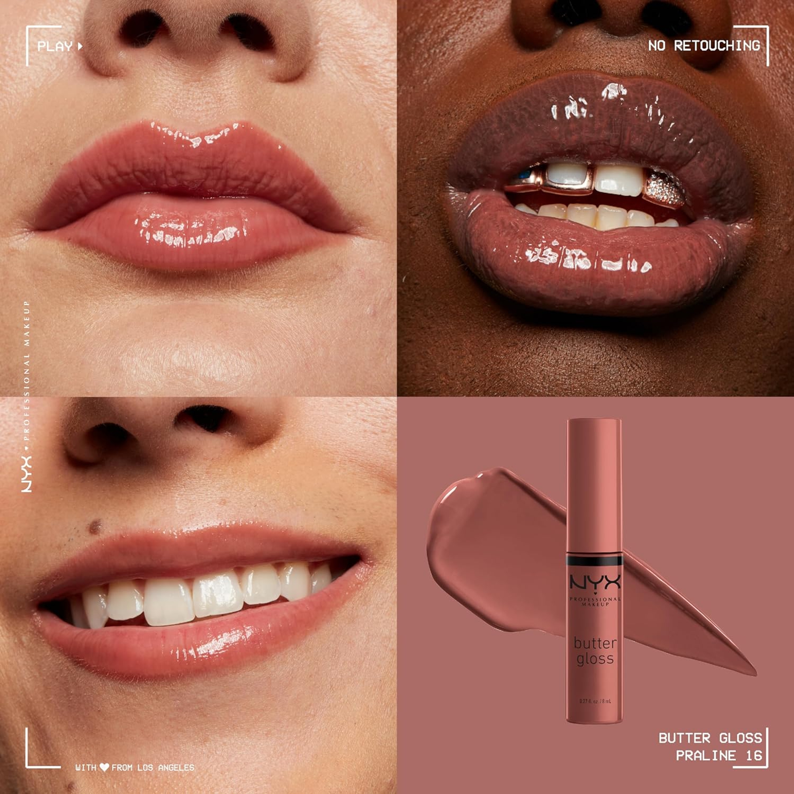NYX Professional Makeup Butter Gloss Lip Gloss, Praline, 0.27 fl.oz (Pack of 3) - Non-Sticky & Shiny Vegan Lip Makeup 3