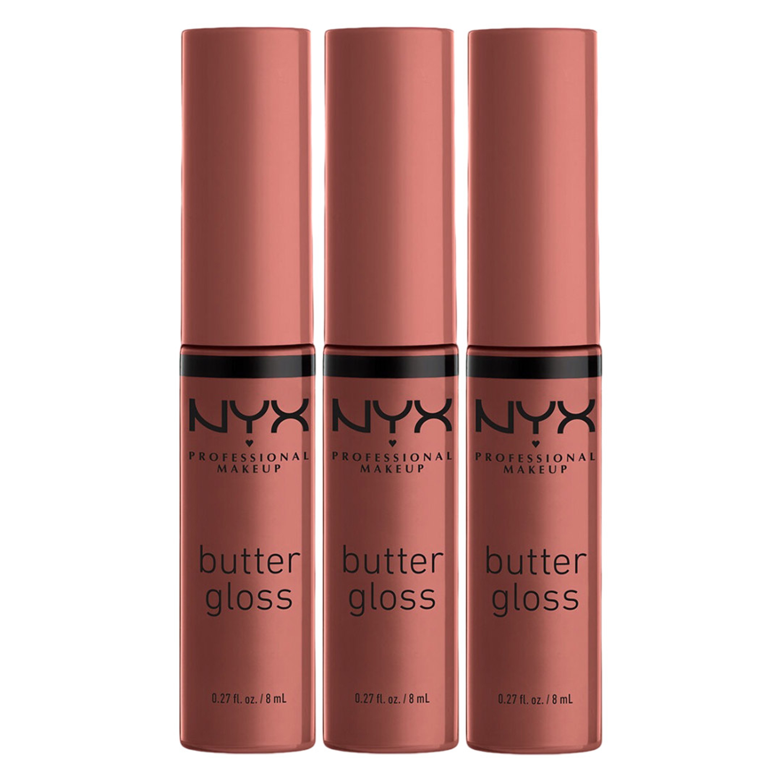 NYX Professional Makeup Butter Gloss Lip Gloss, Praline, 0.27 fl.oz (Pack of 3) - Non-Sticky & Shiny Vegan Lip Makeup 1