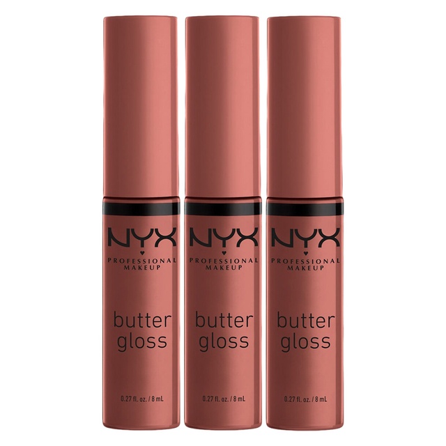 NYX Professional Makeup Butter Gloss Lip Gloss, Praline, 0.27 fl.oz (Pack of 3) - Non-Sticky & Shiny Vegan Lip Makeup