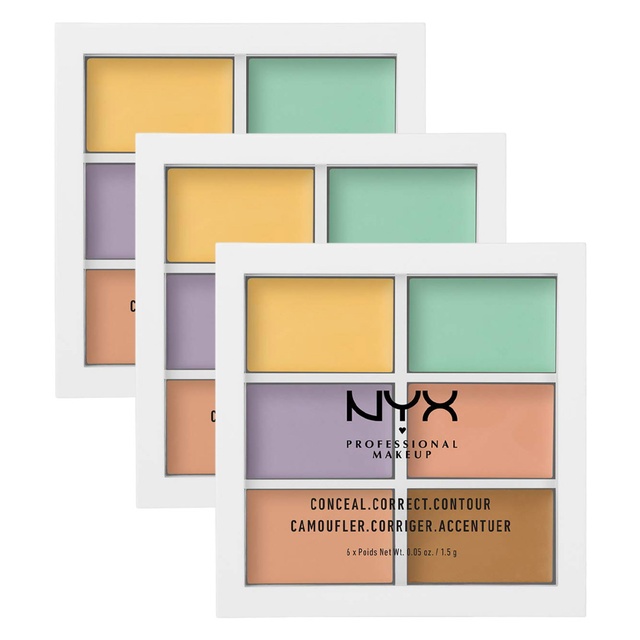 NYX Professional Makeup Color Correcting Palette 0.05 oz (Pack of 3) - 6 Creamy Concealer Shades for All Skin Types & Tones