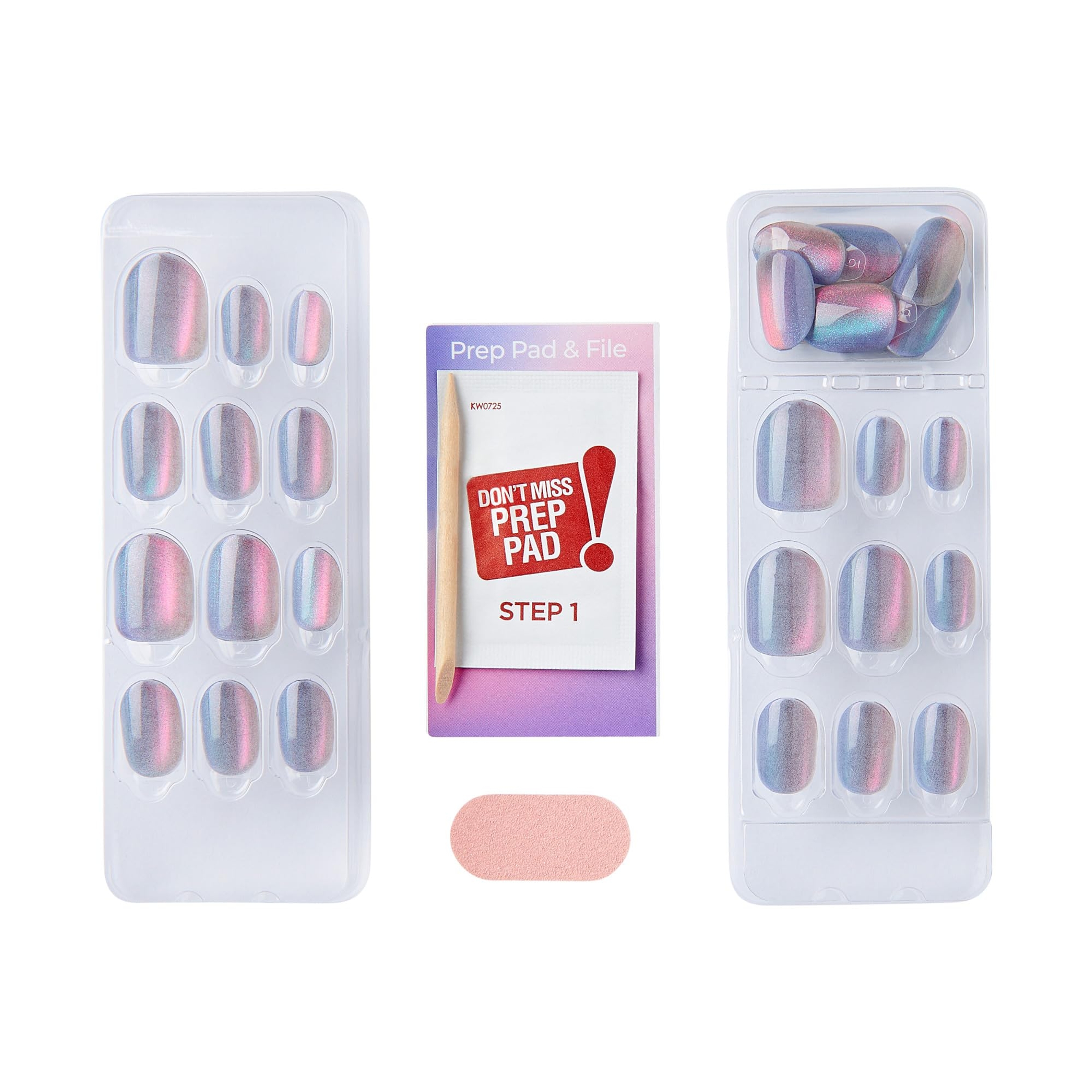 imPRESS colorFX No Glue Mani Press On Nails, Fly Up, 30 Count - Silver & Blue Short Oval Chrome Effect 7