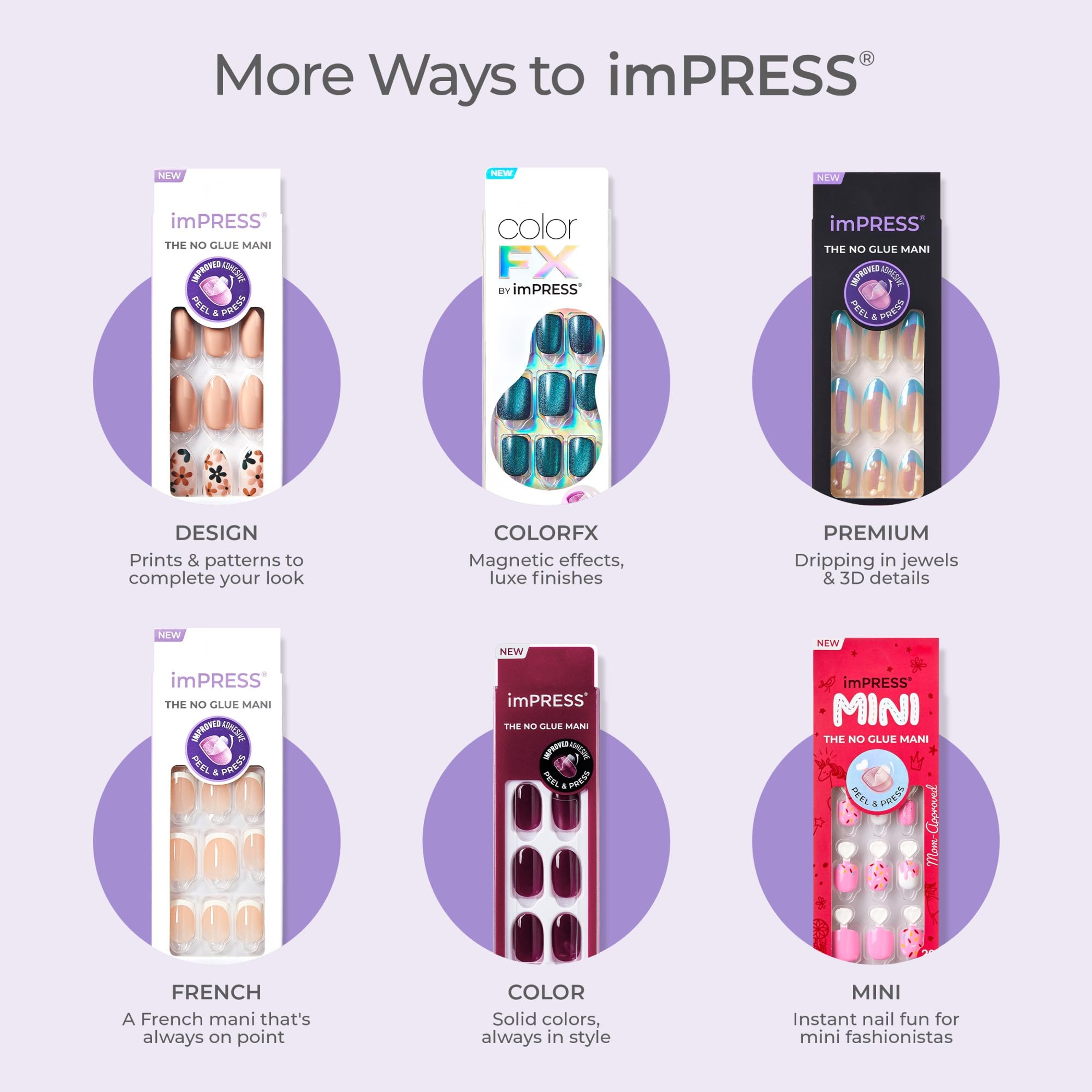 imPRESS colorFX No Glue Mani Press On Nails, Fly Up, 30 Count - Silver & Blue Short Oval Chrome Effect 4
