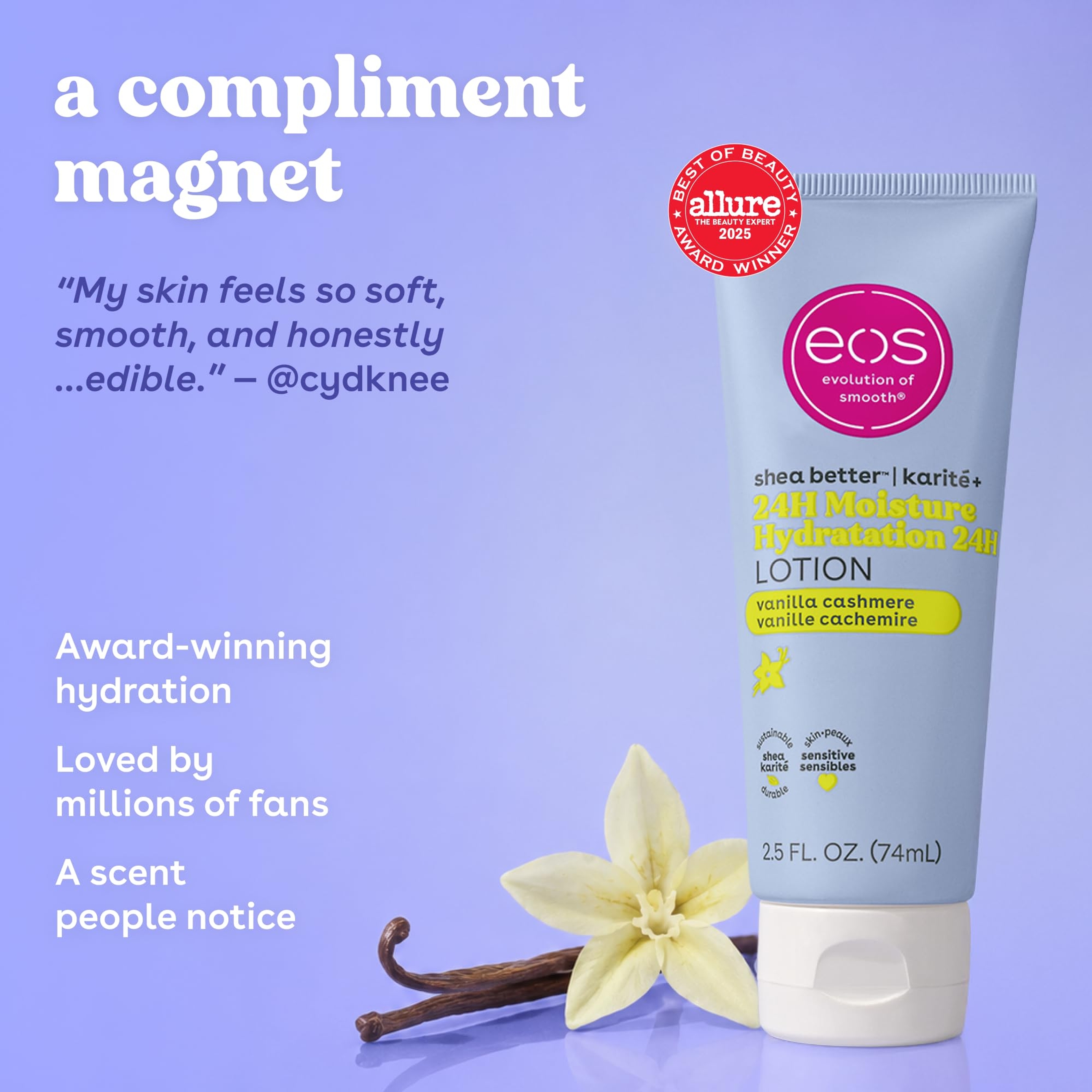 eos 24H Moisture Travel Body Lotion, Vanilla Cashmere, 2.5 fl.oz - Mini Hydration Body Lotion for Dry Skin 3