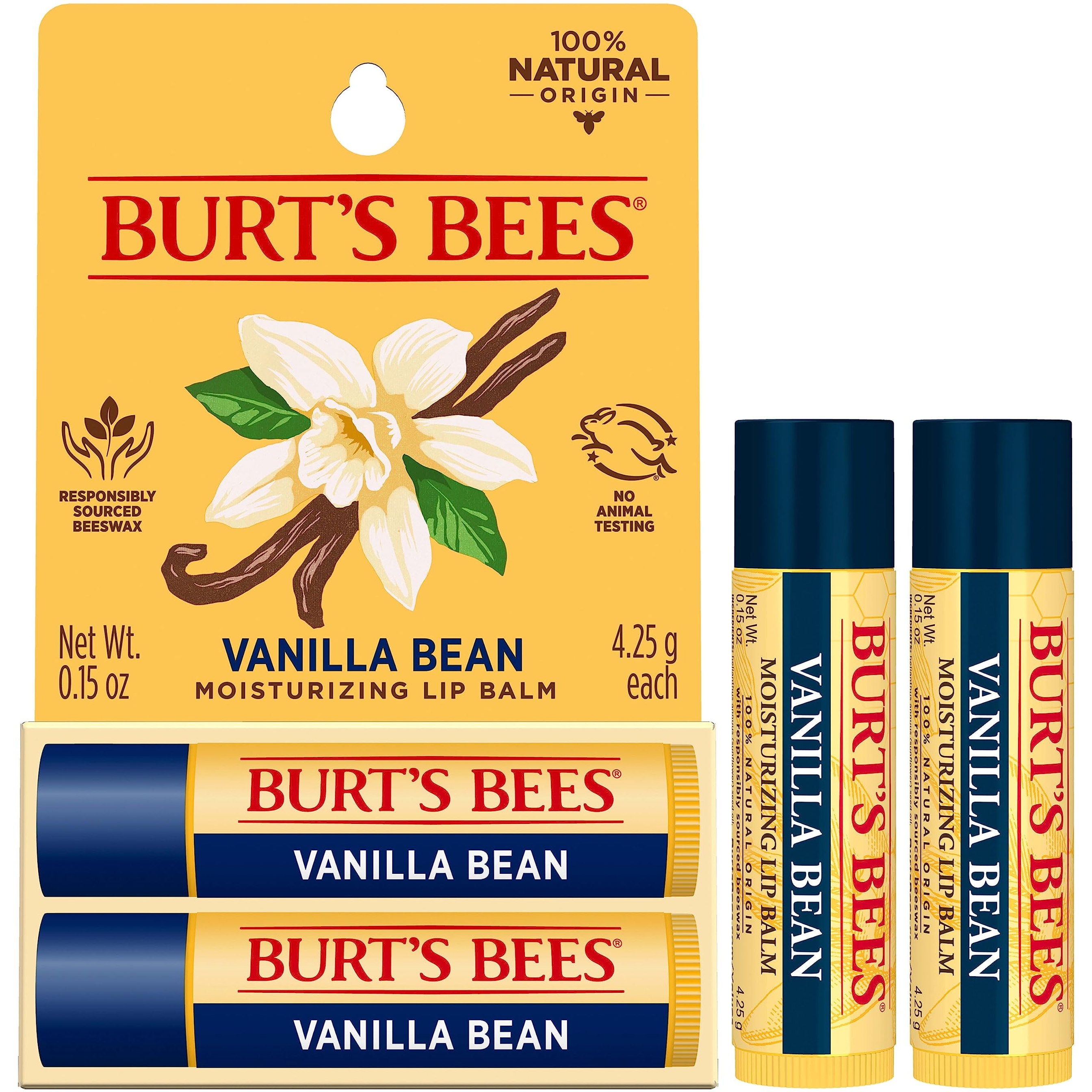 Burt's Bees Lip Balm, Vanilla Bean, 0.15 oz (Pack of 2) - Lip Moisturizer with Responsibly Sourced Beeswax, Tint-Free 11