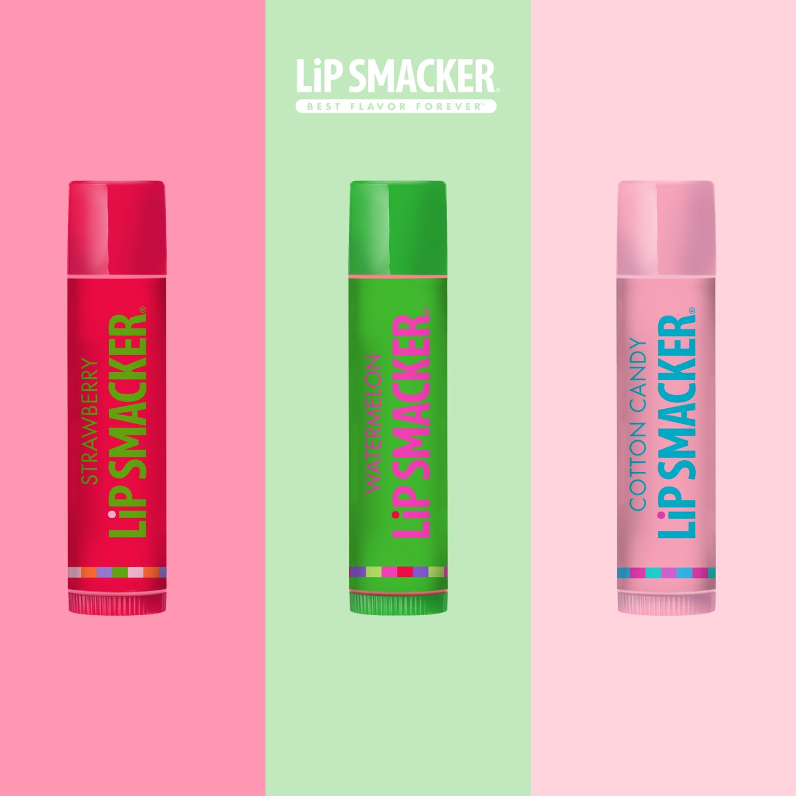 Lip Smacker Original & Best Trio 0.14 oz (Pack of 3) - Moisturizing Strawberry, Watermelon & Cotton Candy Flavors 2