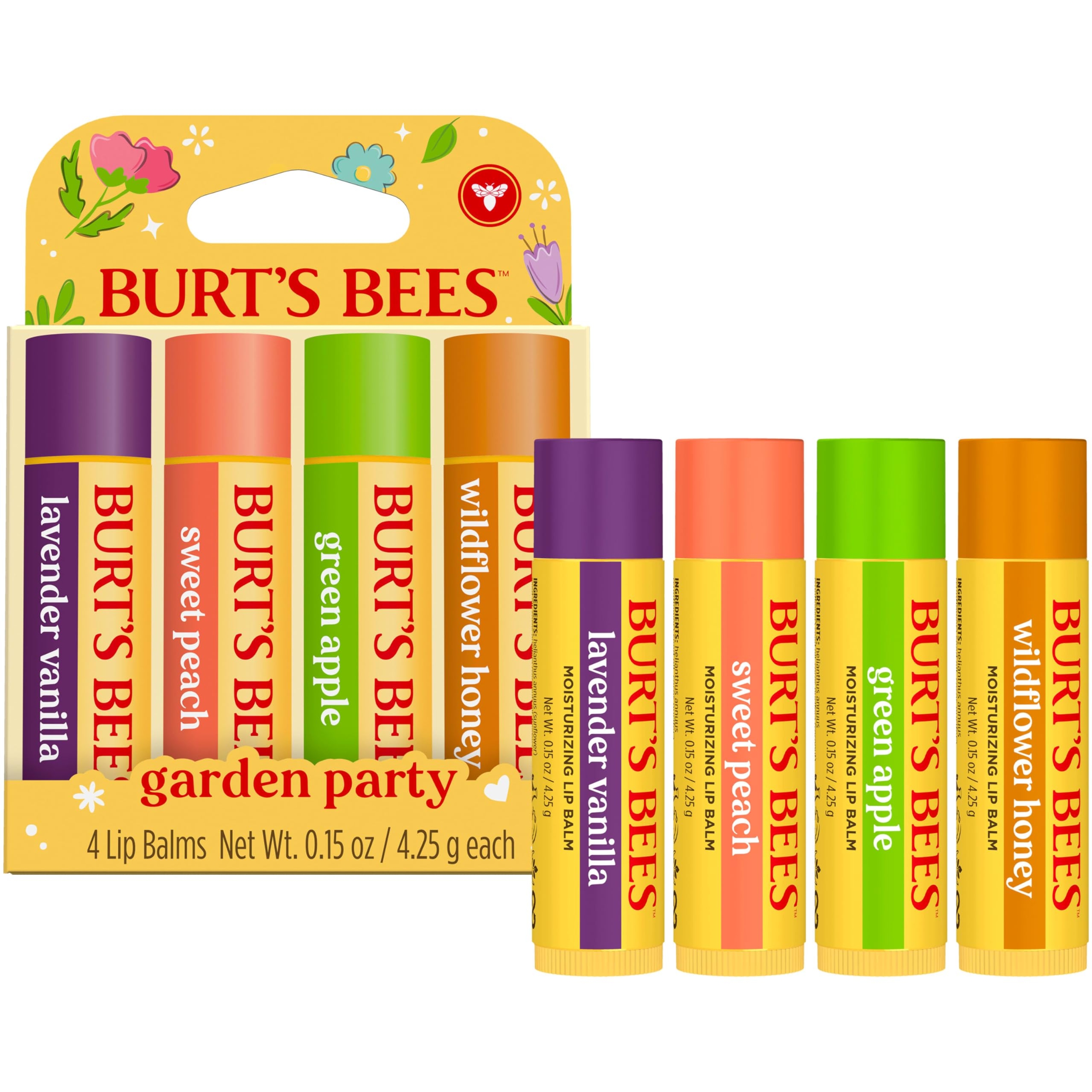 Burt's Bees Garden Party Lip Balm 0.15 oz (Pack of 4) - Natural Origin Lip Treatment with Responsibly Sourced Beeswax 10