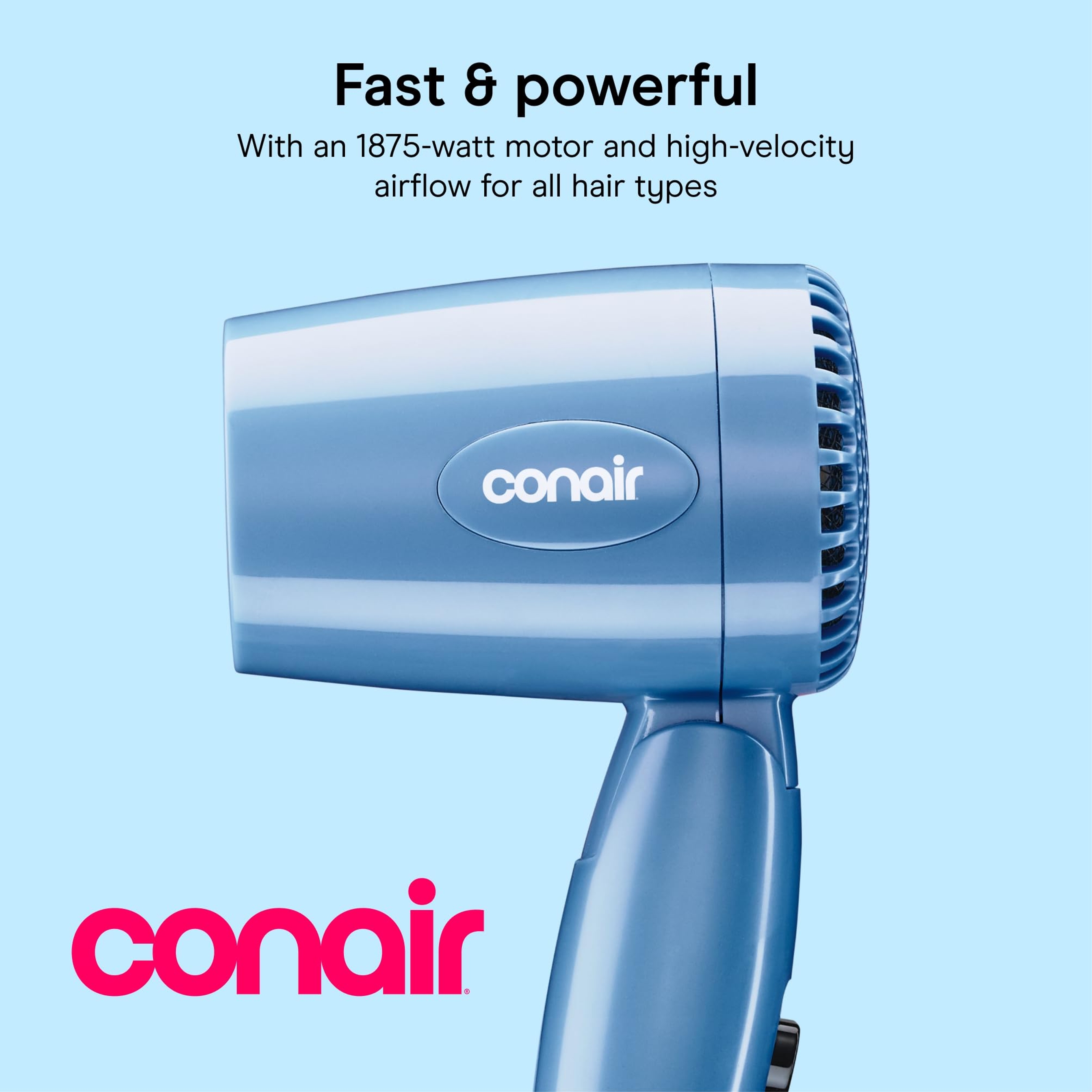 Conair Compact Folding Handle Hair Dryer 1600W 1 Count - Dual Voltage, Travel Blow Dryer for  On-The-Go Styling 2