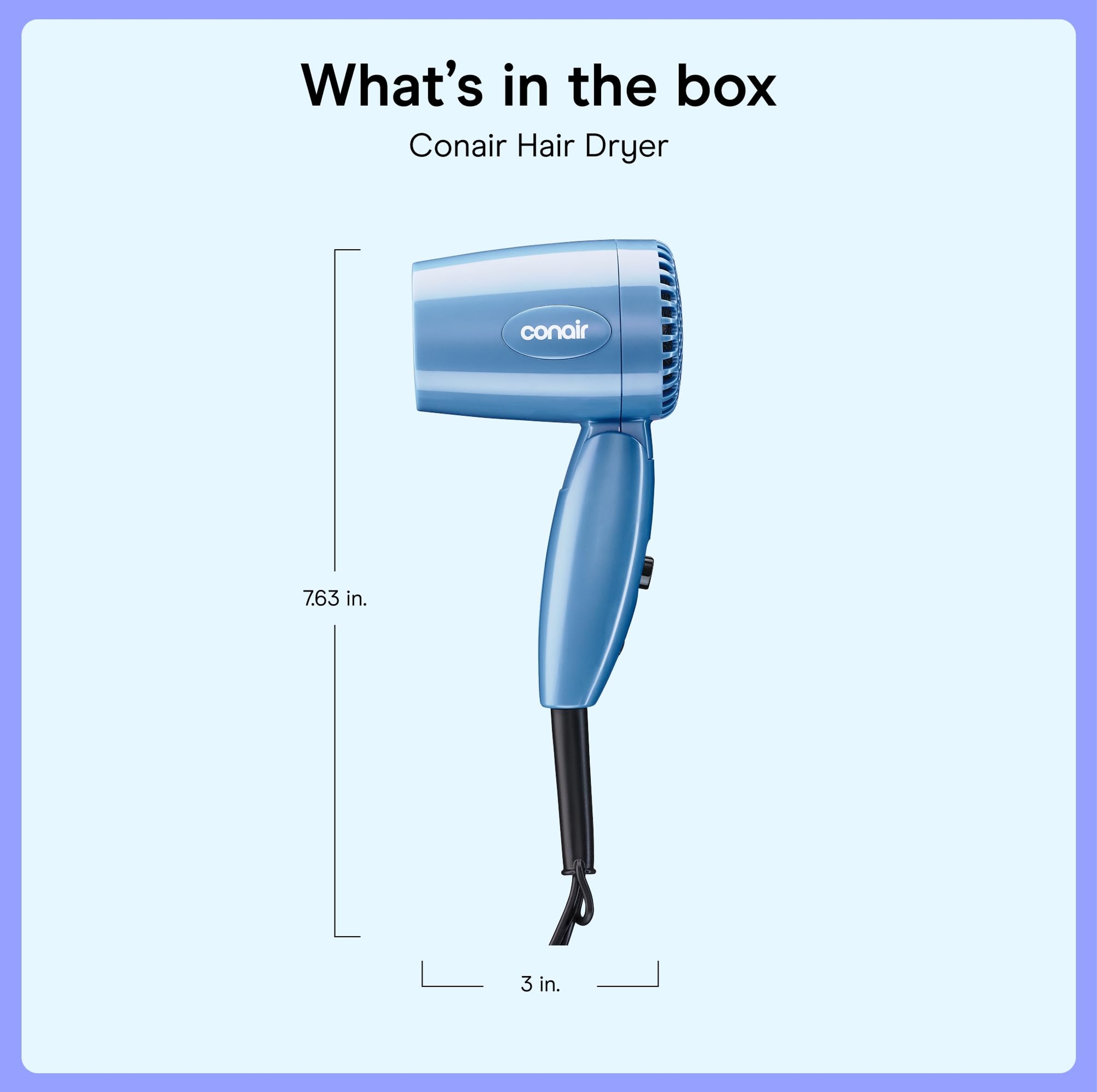 Conair Compact Folding Handle Hair Dryer 1600W 1 Count - Dual Voltage, Travel Blow Dryer for  On-The-Go Styling 7