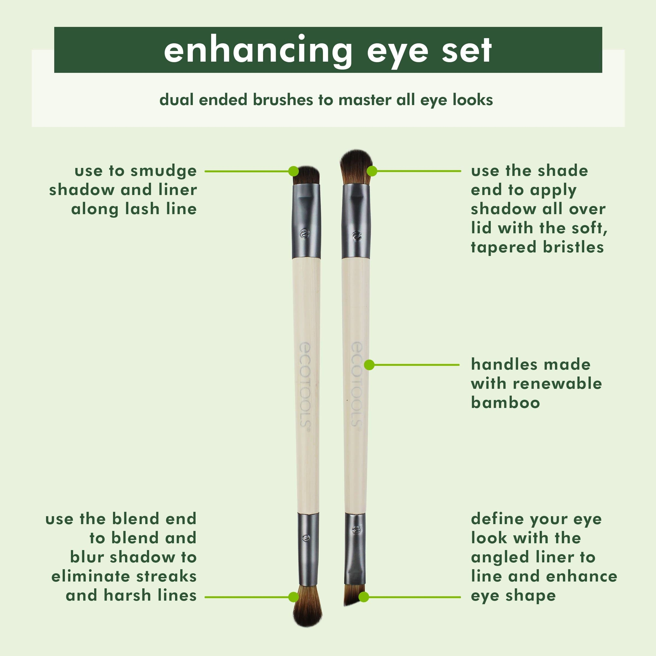 EcoTools Eye Enhancing Duo Makeup Brush Set, 2 Count - with 4 Brush Heads To Shade, Define, Blend & Smudge 2