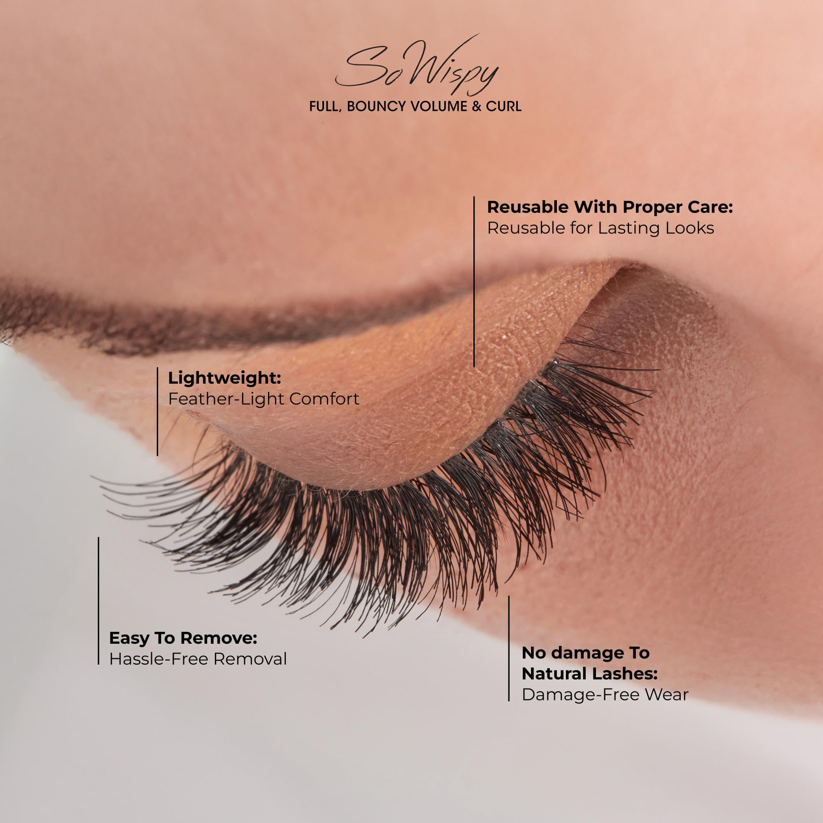 Kiss So Wispy False Eyelashes, Pompadour 16mm, 5 Pairs - Easy to Apply, Reusable Lash Clusters 4